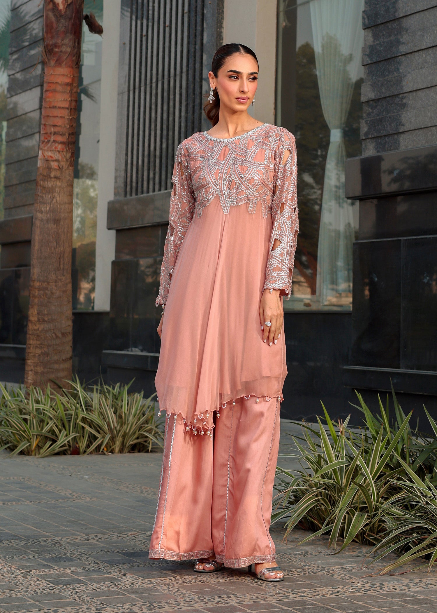 chiffon Short Frock in Peach orange