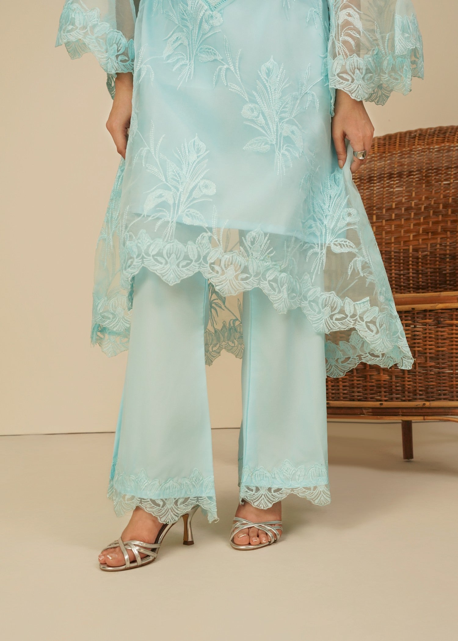 organza Short Frock in Ice blue