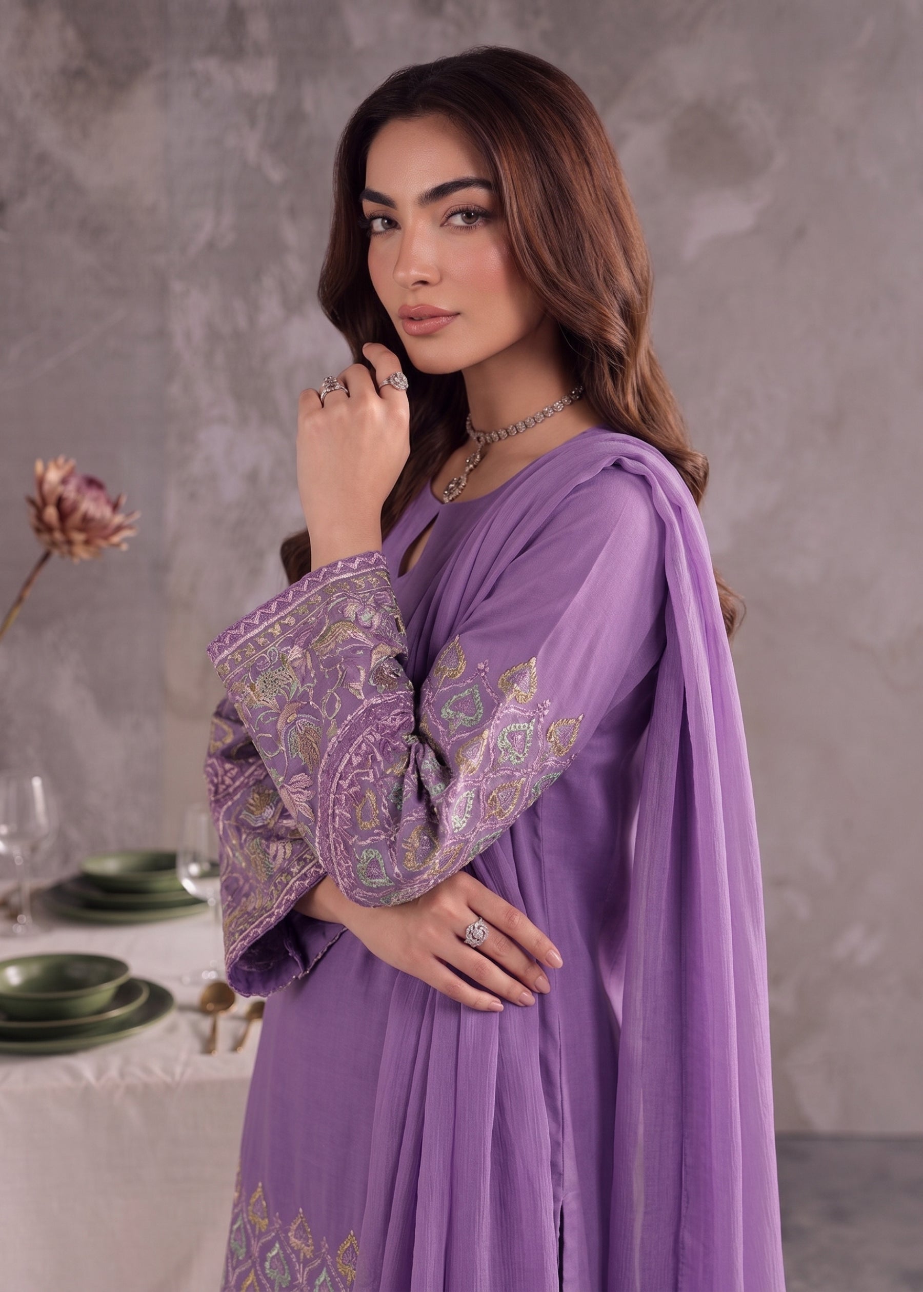 linen Kurta Set in Bright lavender