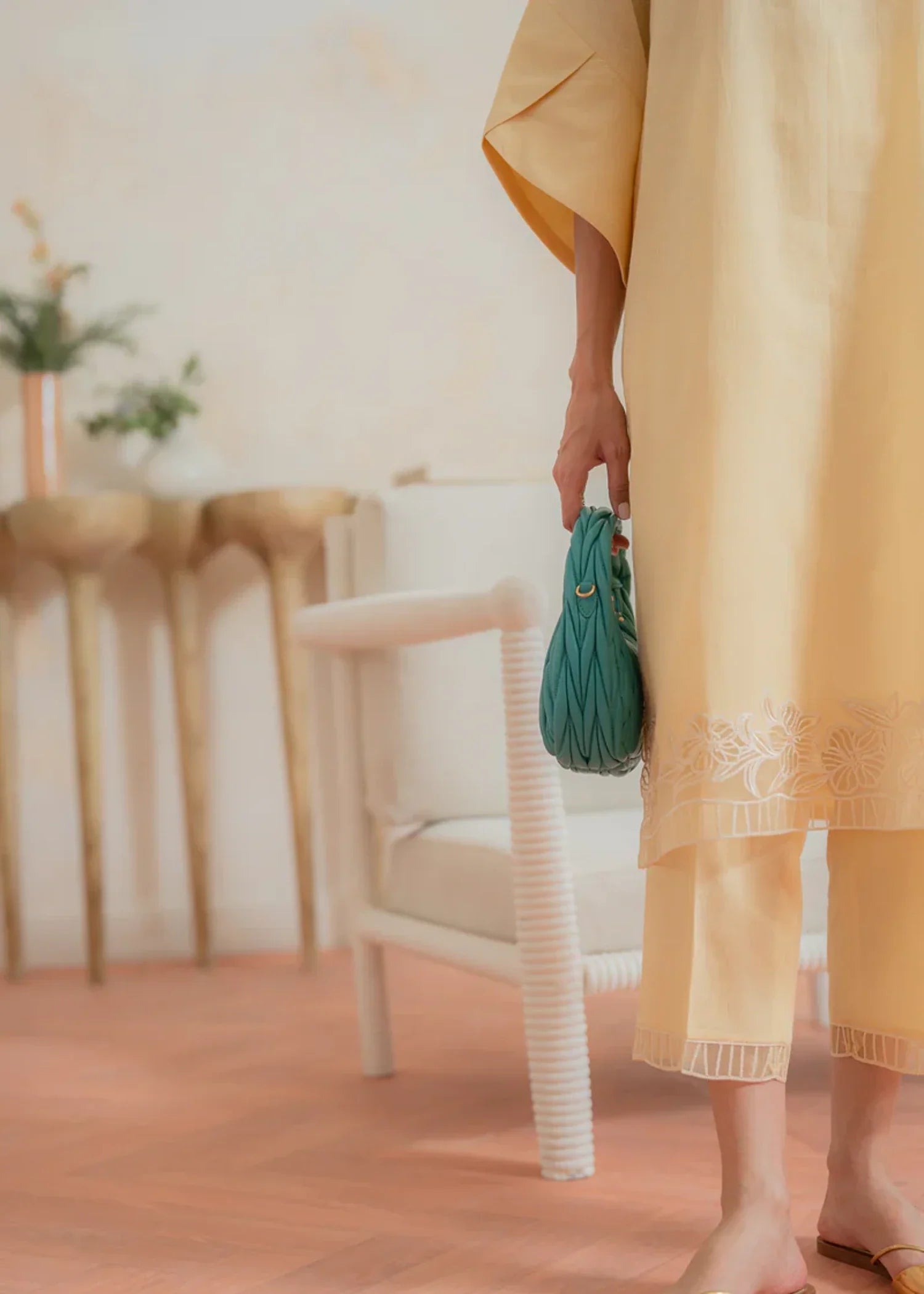 dobby Kurta Set in Lemon