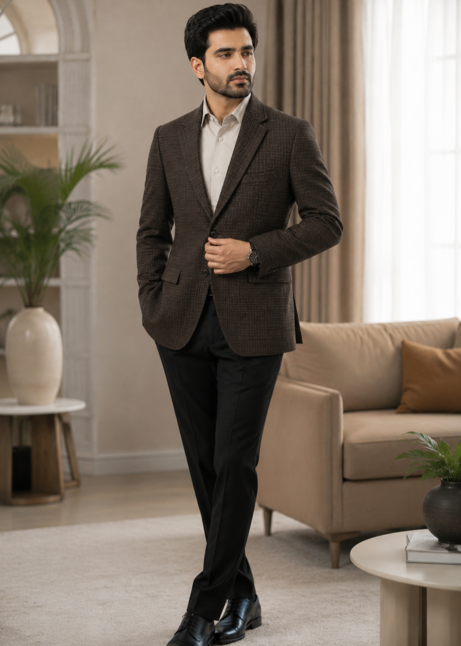 wool Blazer in Dark brown, black