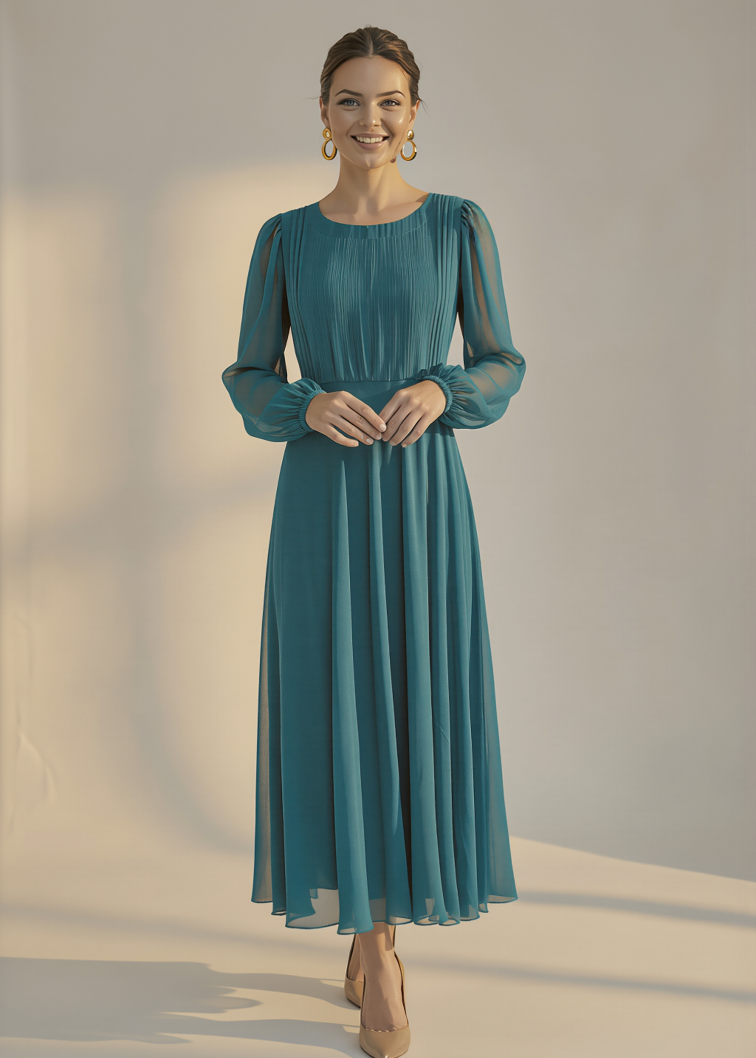 crinkle chiffon Maxi in Carolina blue