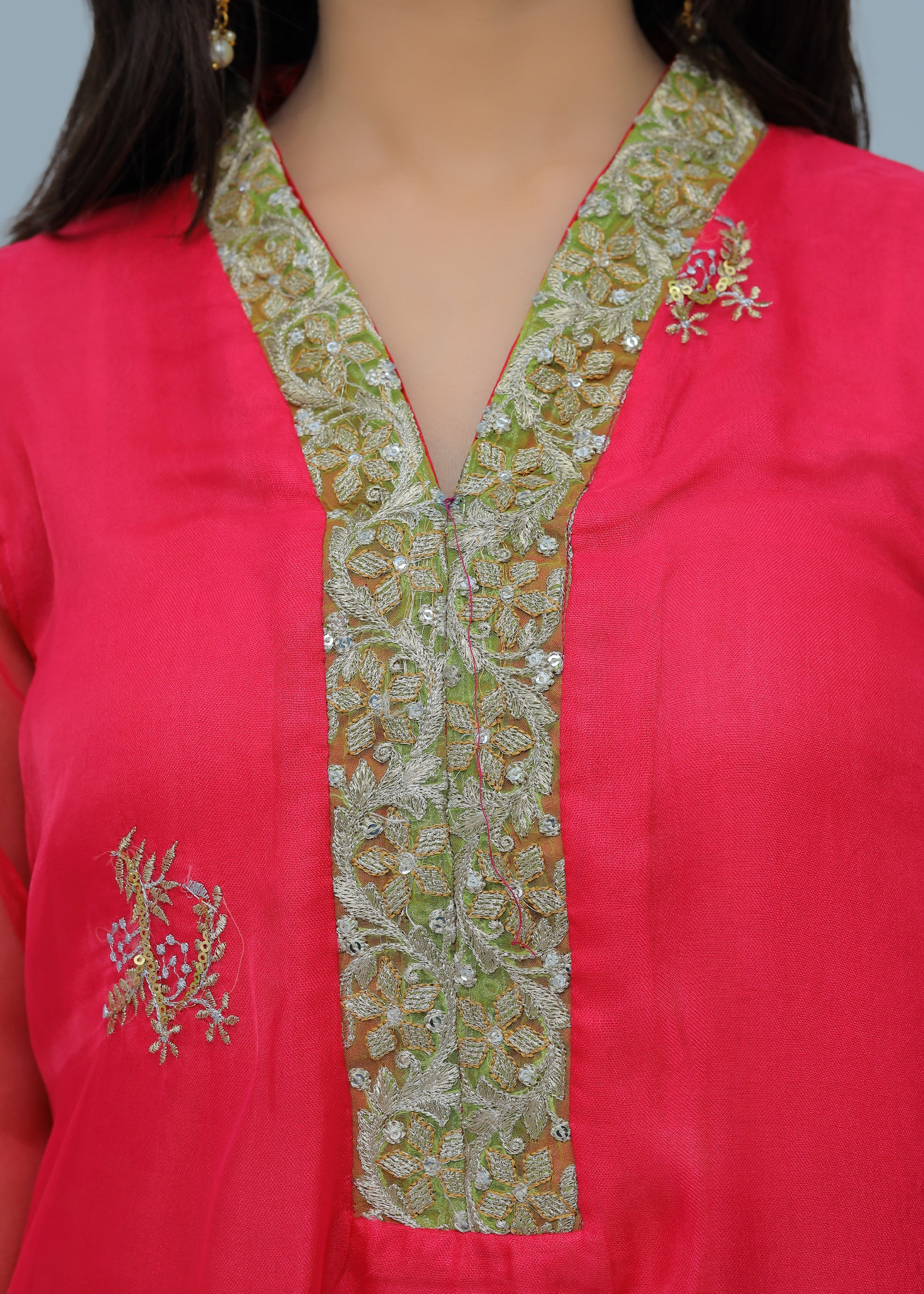 organza Kurta Set in Hot pink red