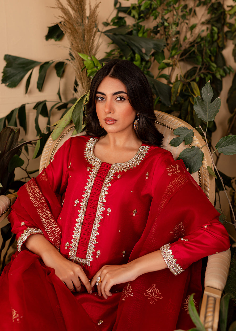 raw silk Kurta Set in Red