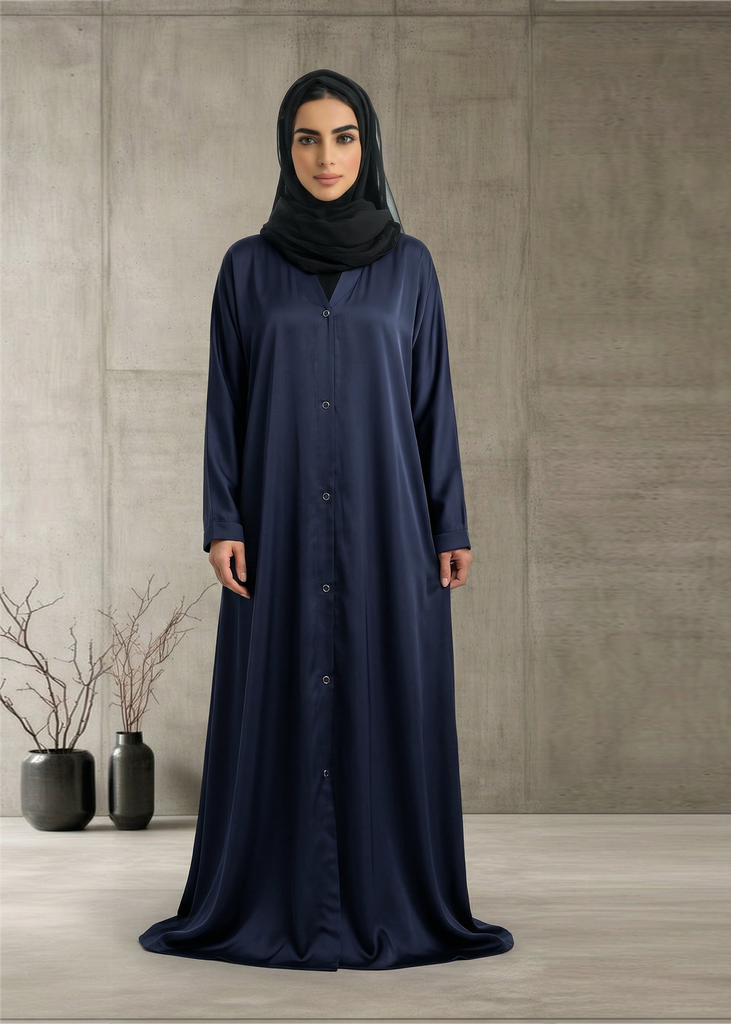 silk Abaya in Navy blue