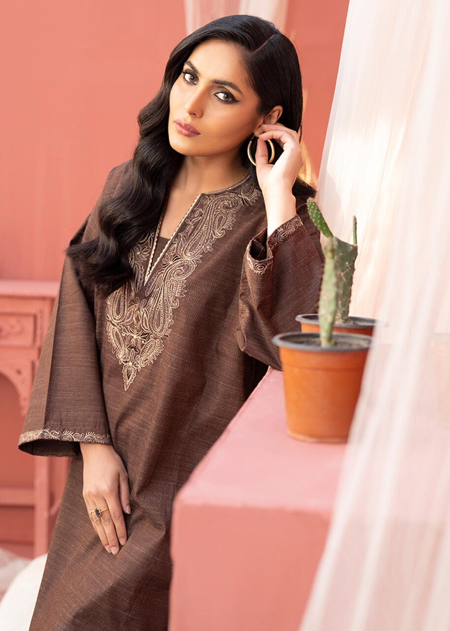 slub cambric Kurta Set in Brown