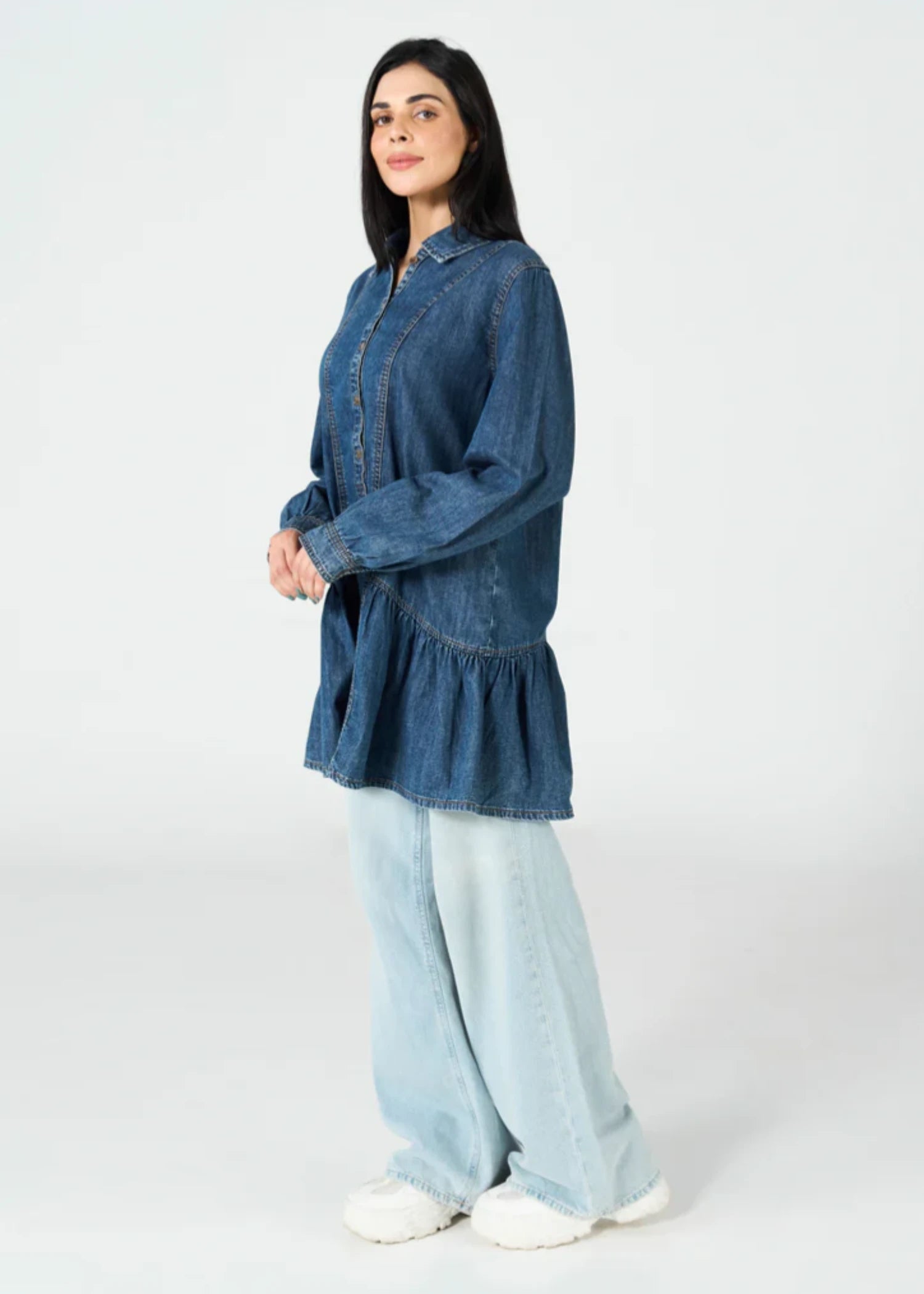 twill cotton Tunic in Dark blue