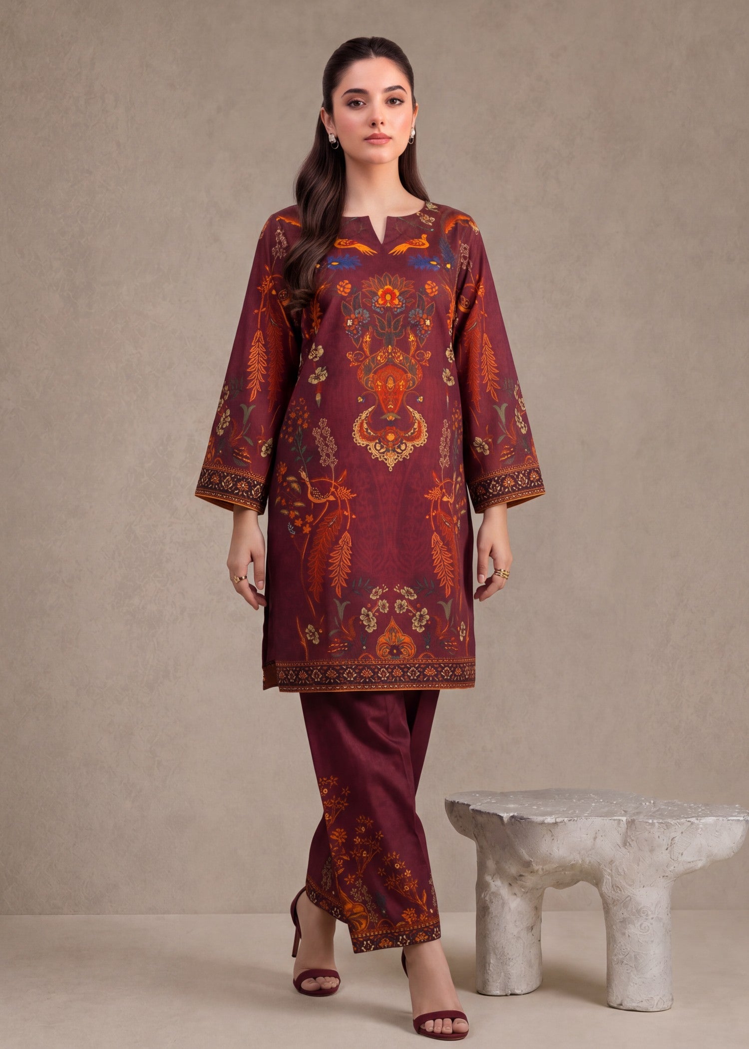 polyester crepe Co Ord Sets in Maroon