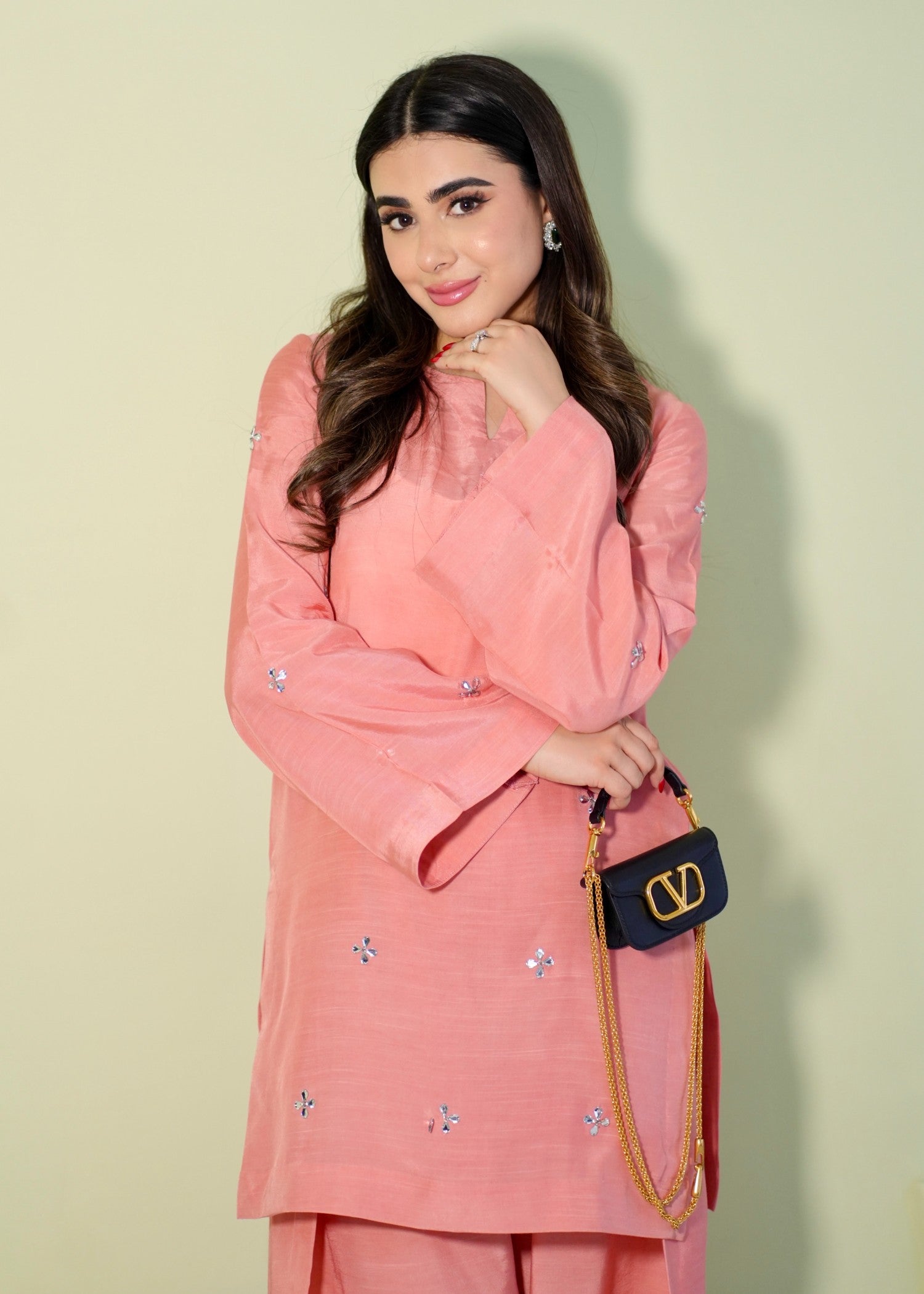 thai silk Kurta Set in Coral pink