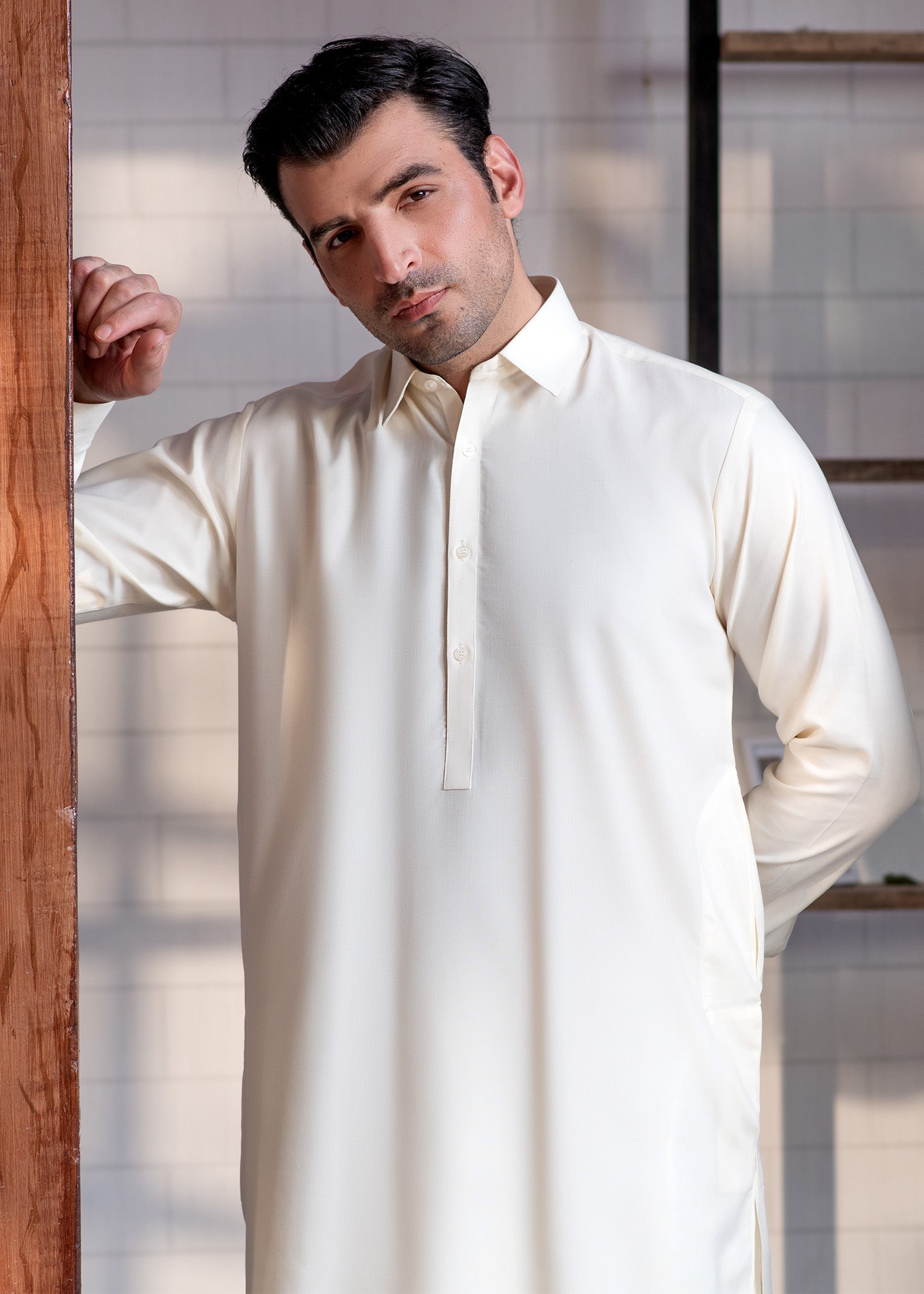 wash & wear Shalwar Kameez in Cream by Buraq