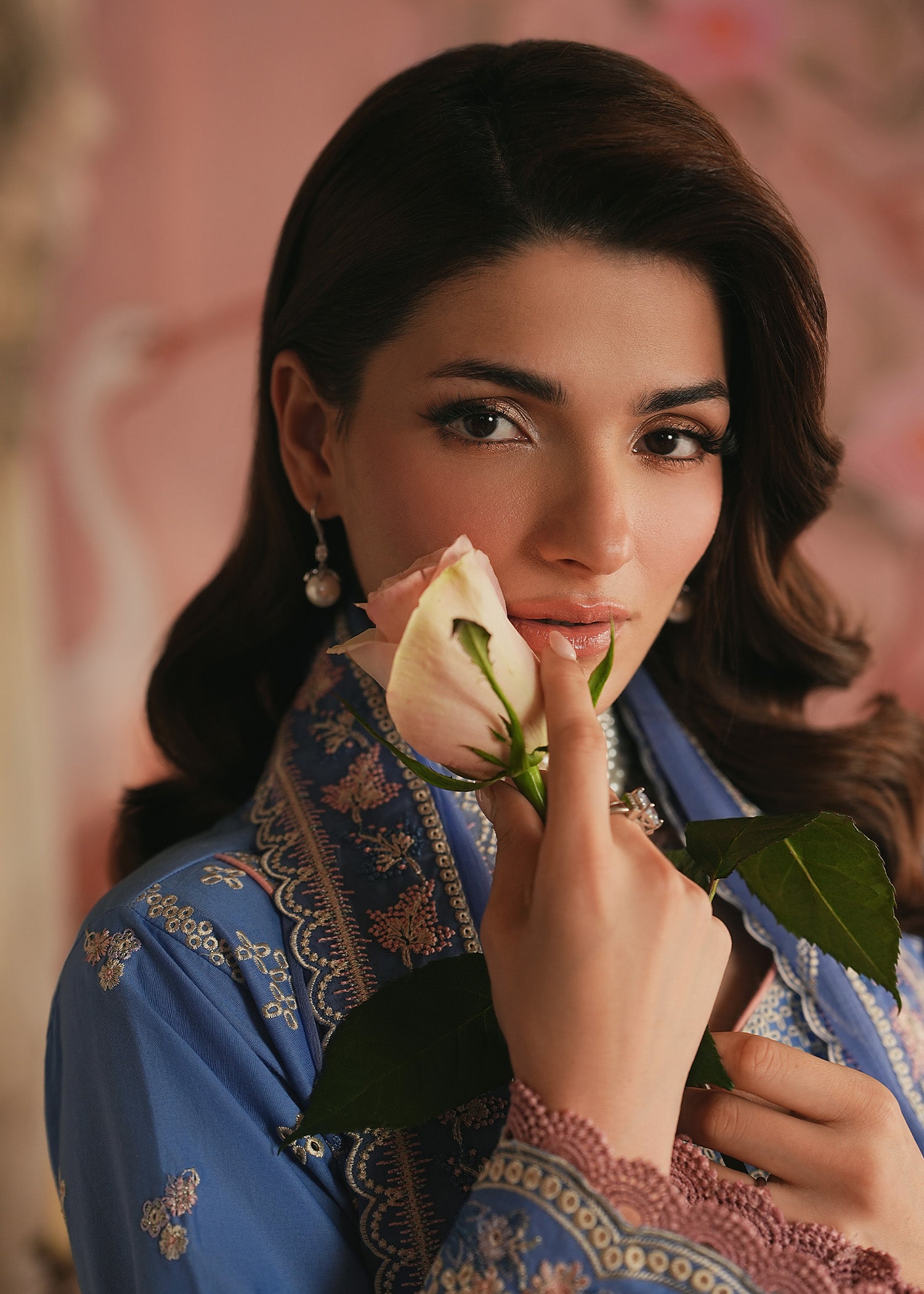 lawn Kurta Set in Cornflower blue