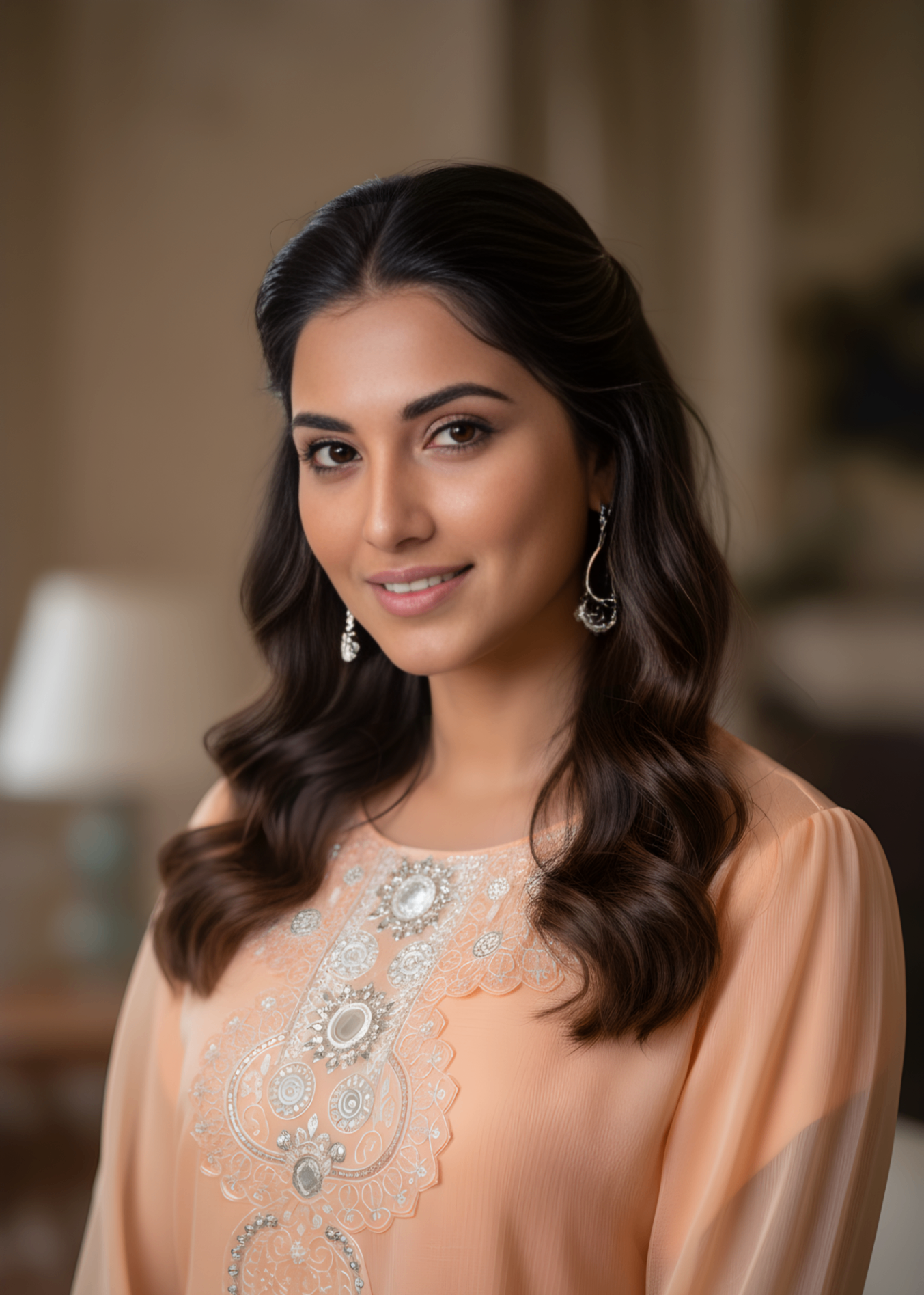 chiffon Kurta Set in Peach orange