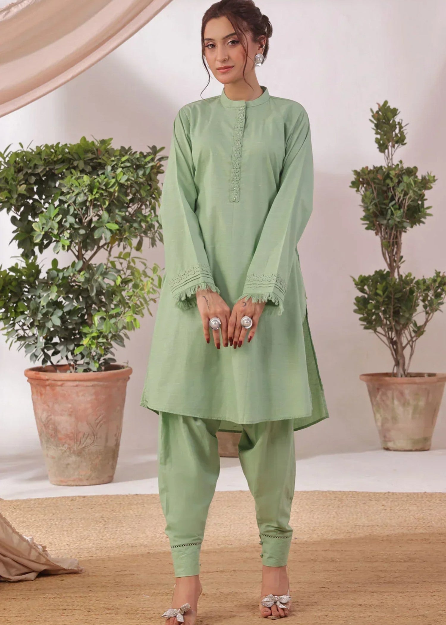 polyester georgette Co Ord Sets in Pistachio green