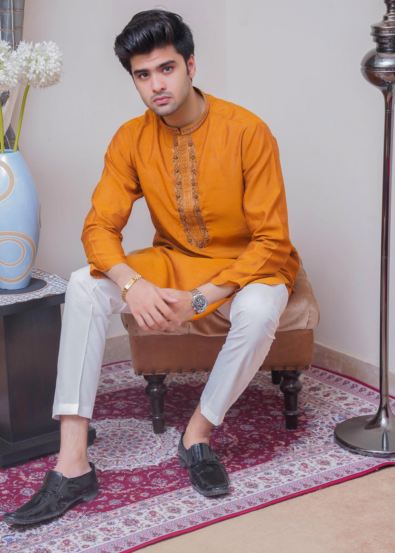 raw silk Kurta in Orange