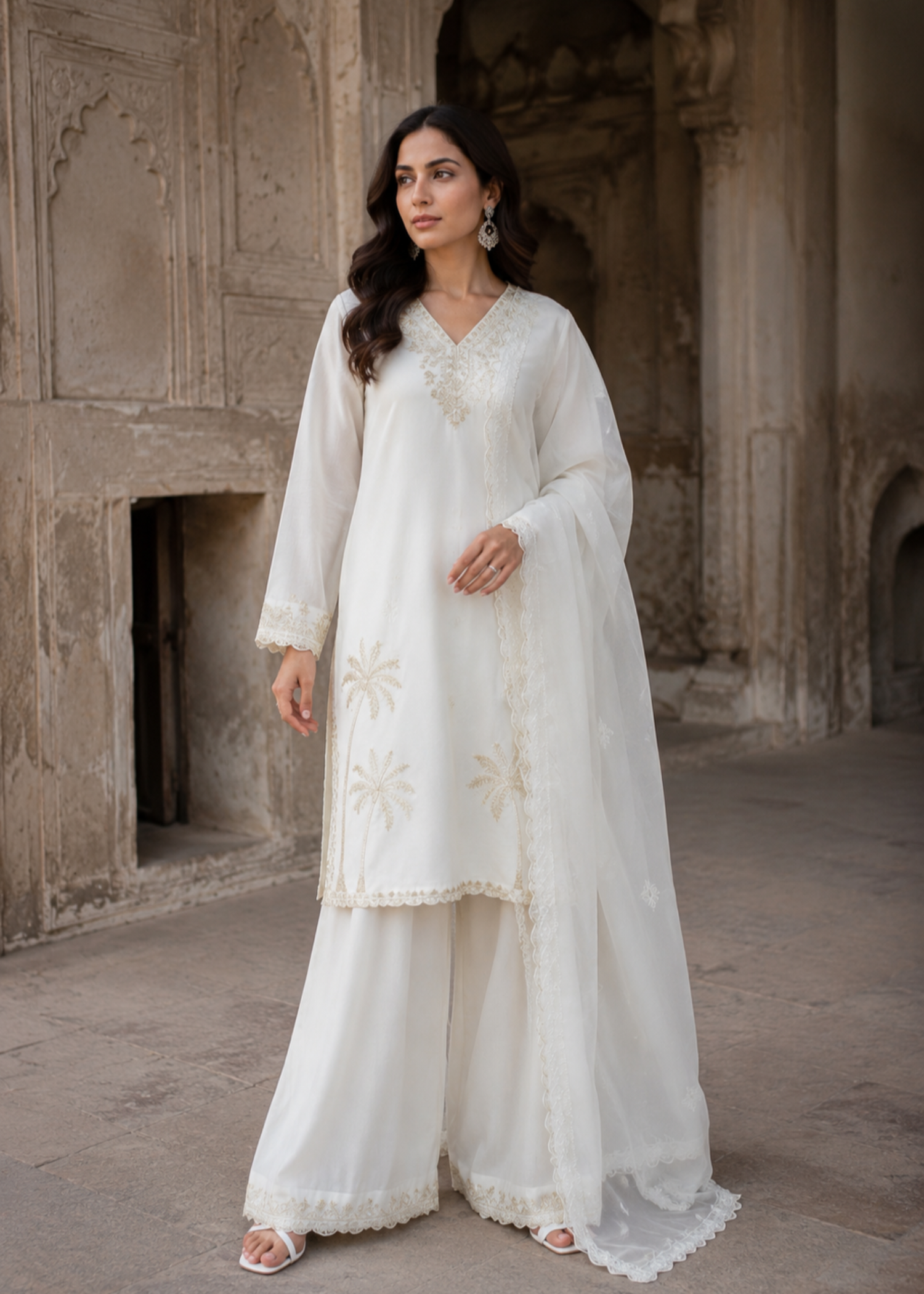 cotton krandi Kurta Set in Ivory