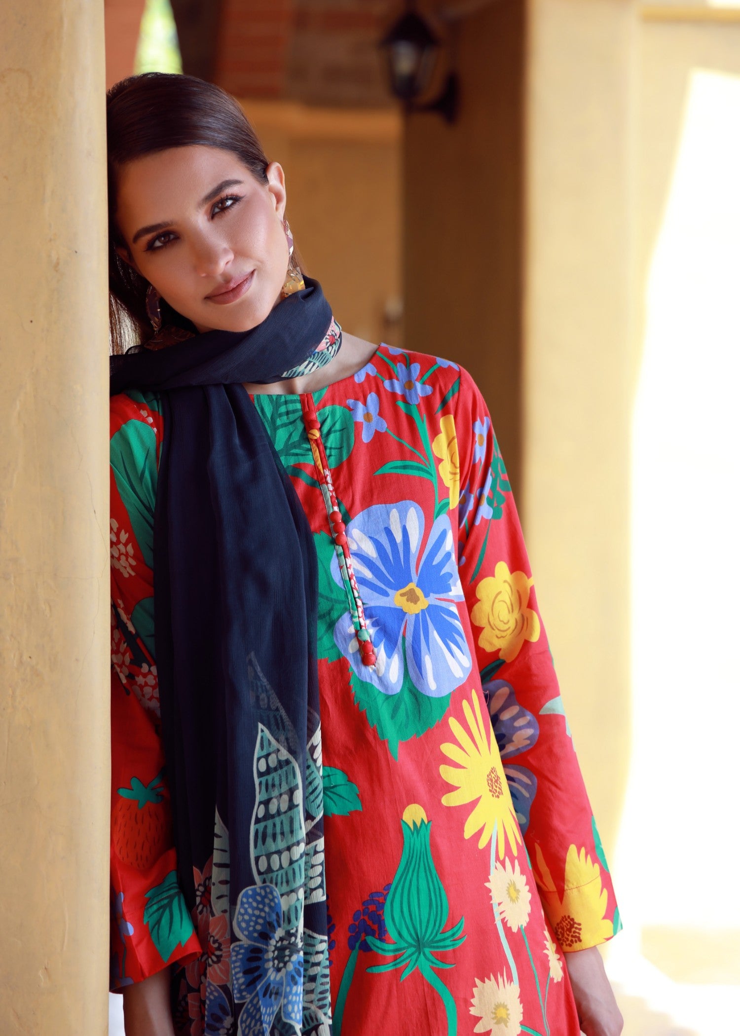 lawn Sharara in Red