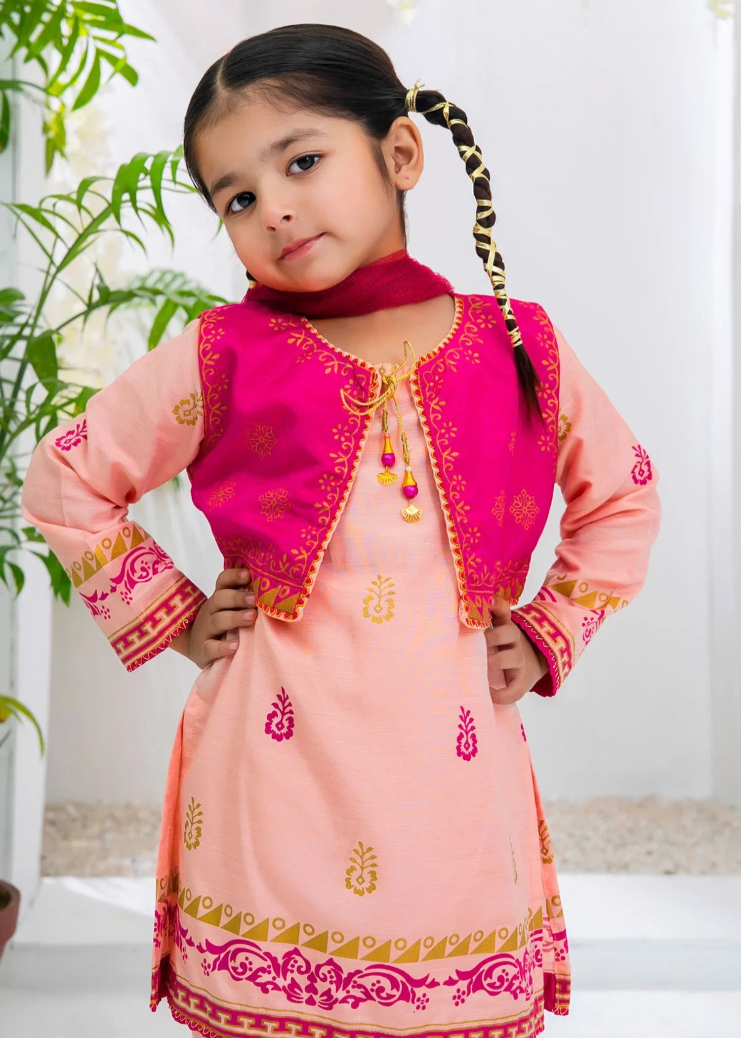 cotton silk Kurta Set in Peach pink