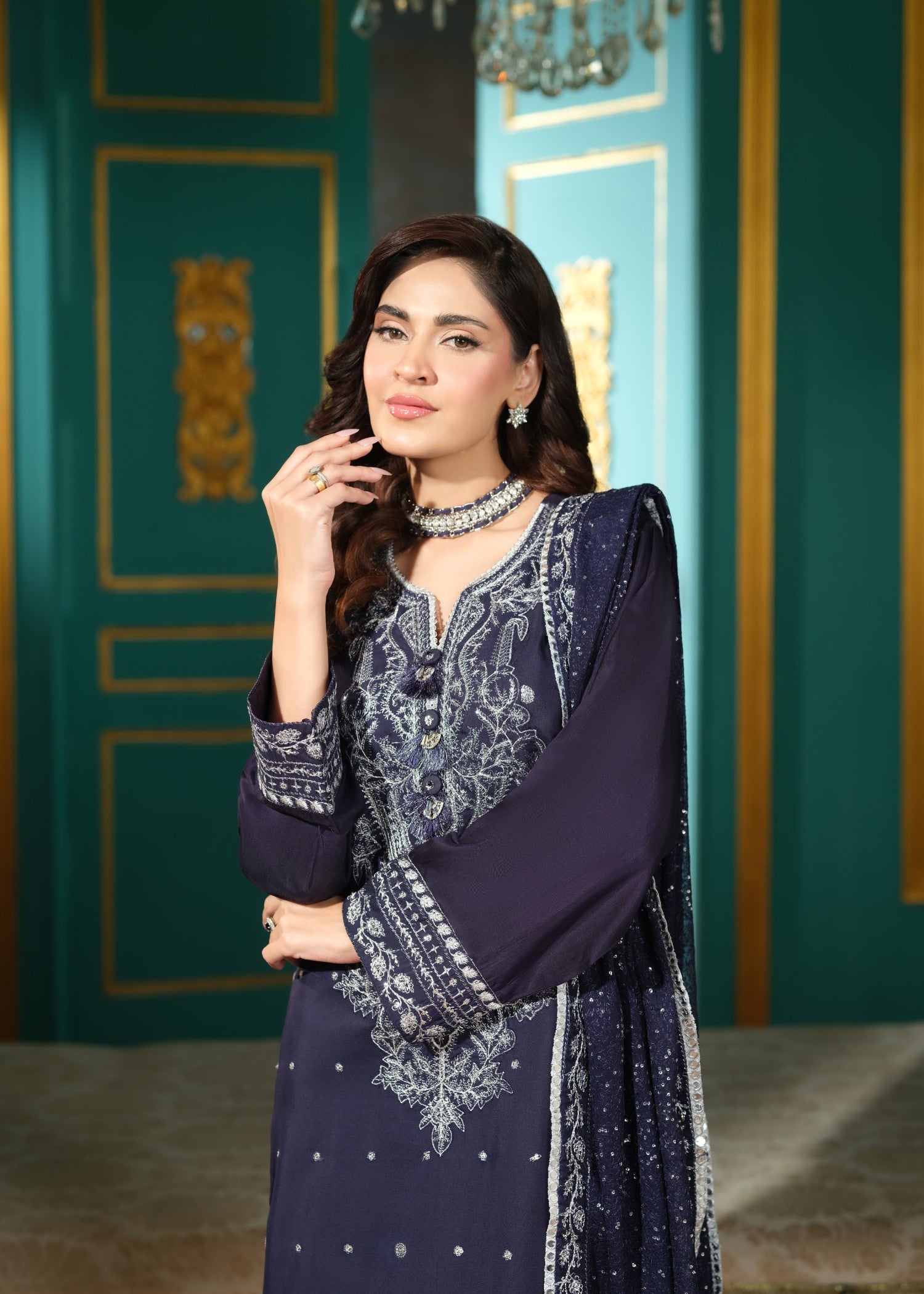 cambric cotton Kurta Set in Navy blue