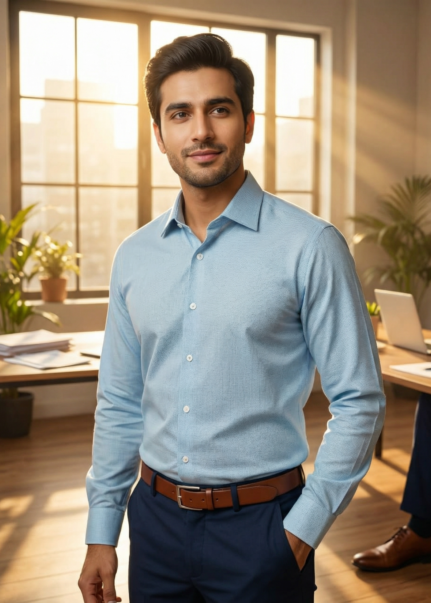 cotton Formal Shirt in Pacific blue