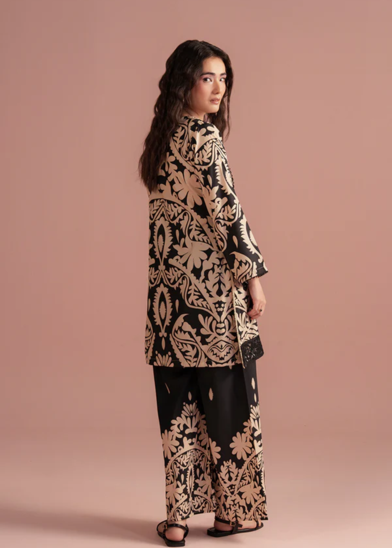 poly lawn Co Ord Sets in Beige, black