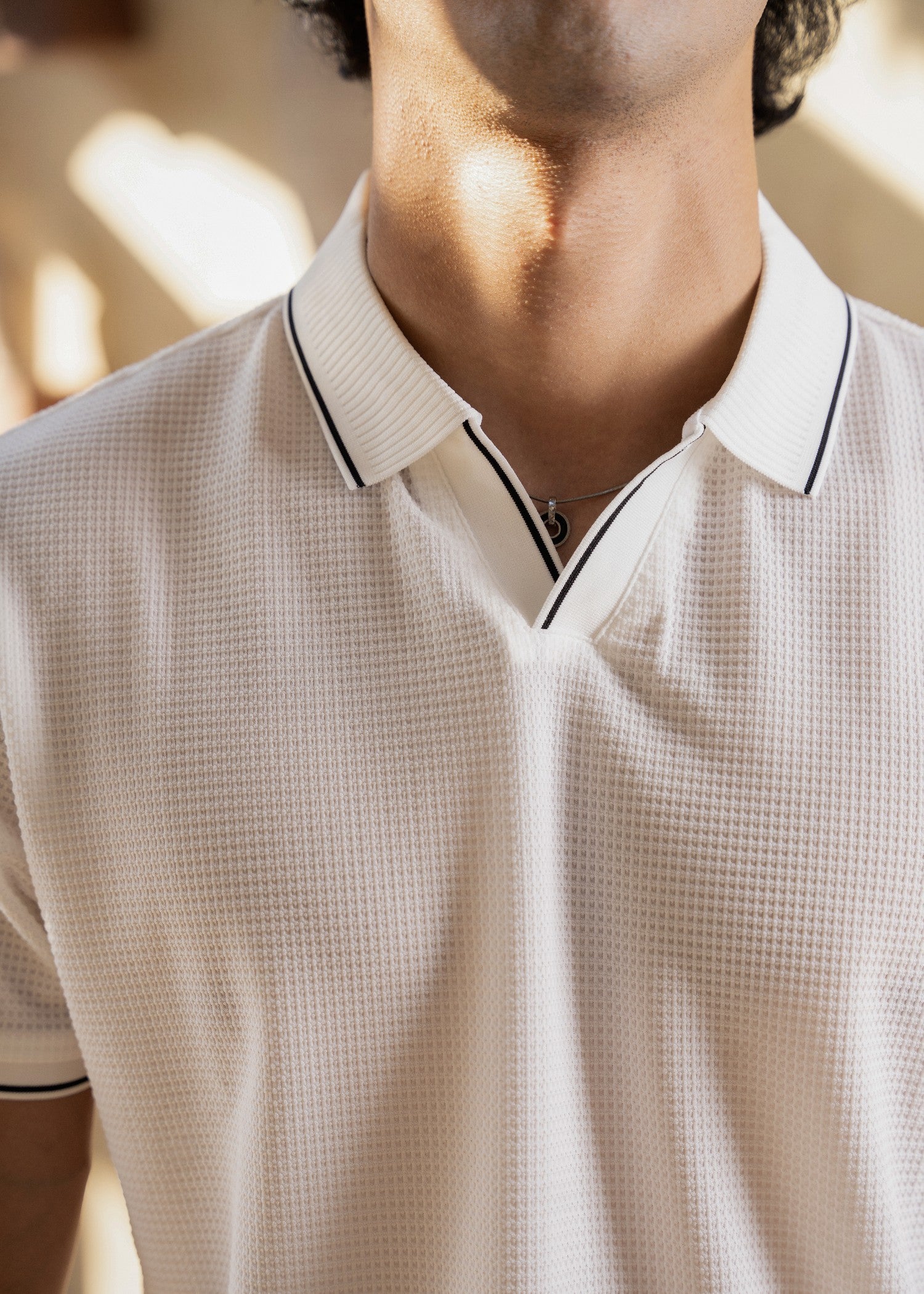jersey knit Polo Shirt in Ivory, off-white, white