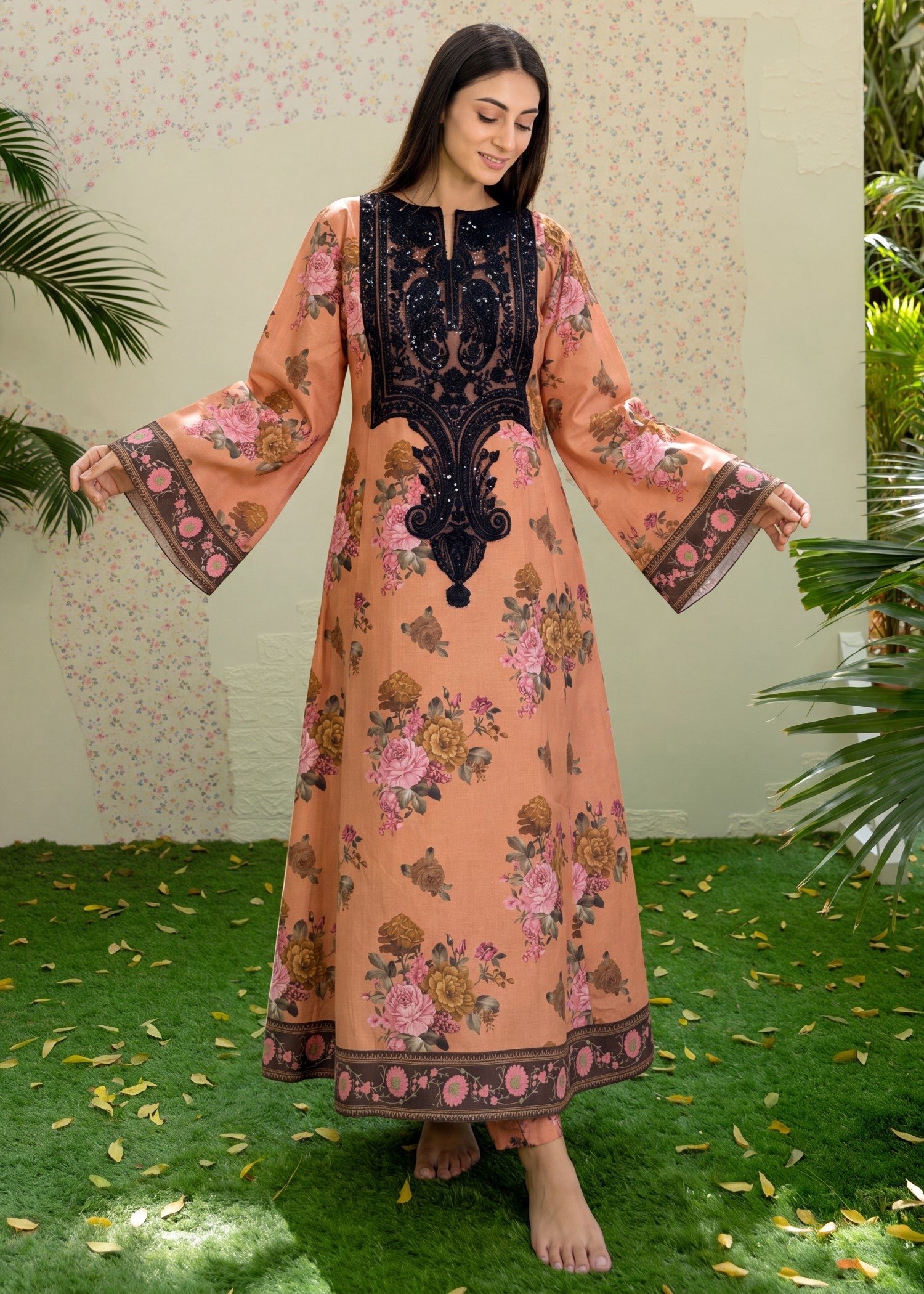 lawn Kurta Set in Toast orange