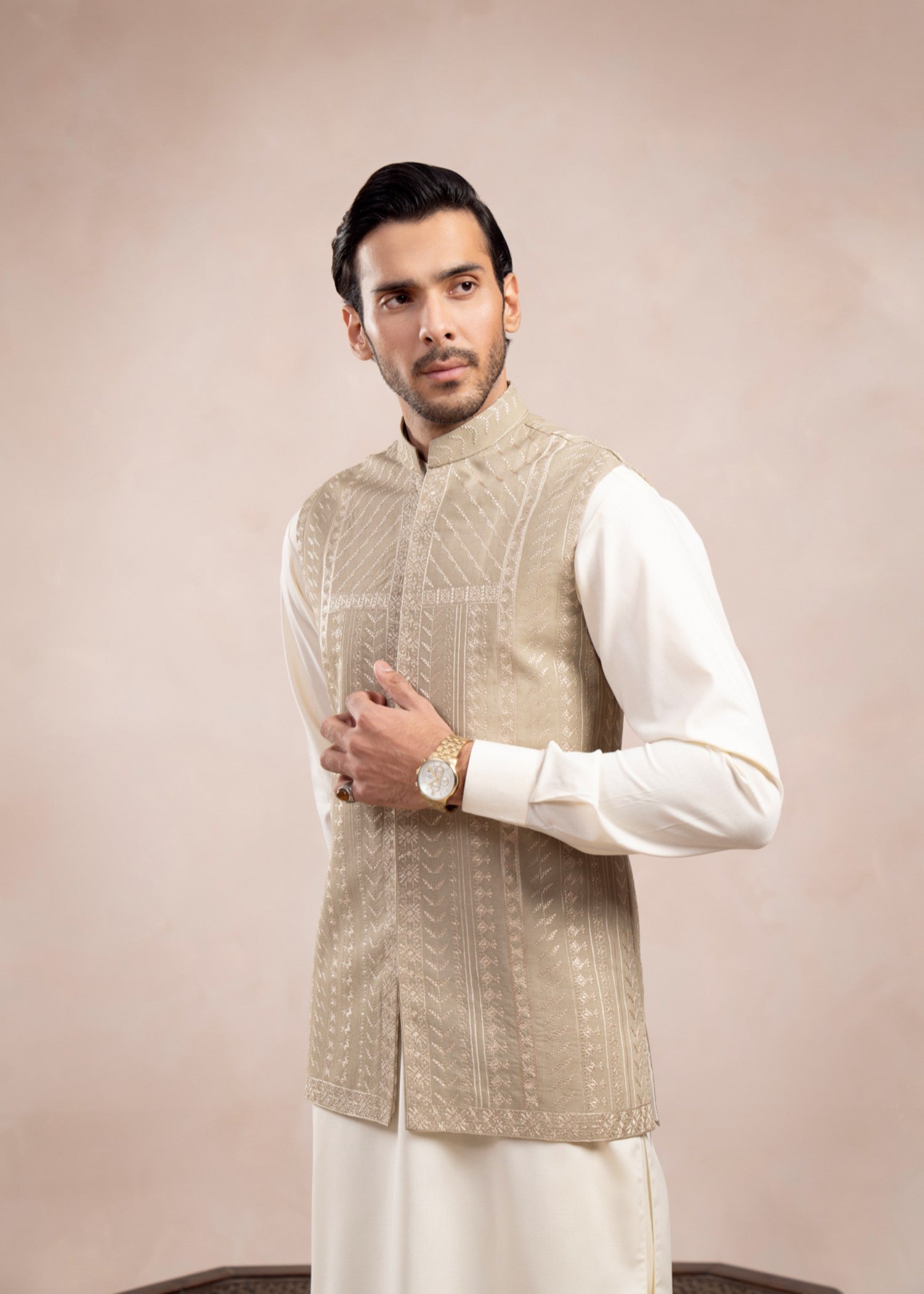raw silk Waistcoat in Mint green