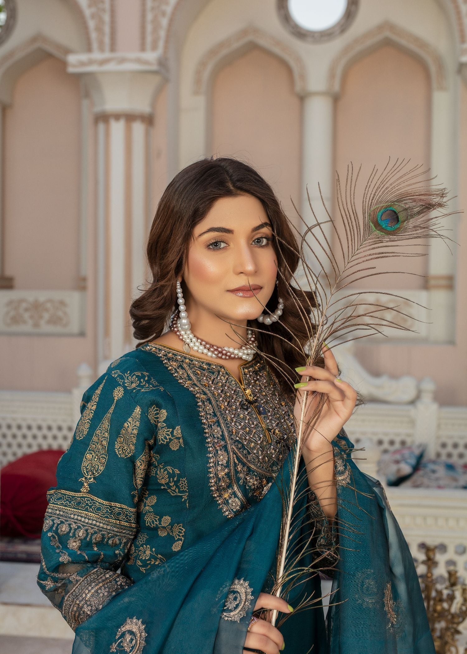 chiffon Gharara in Teal