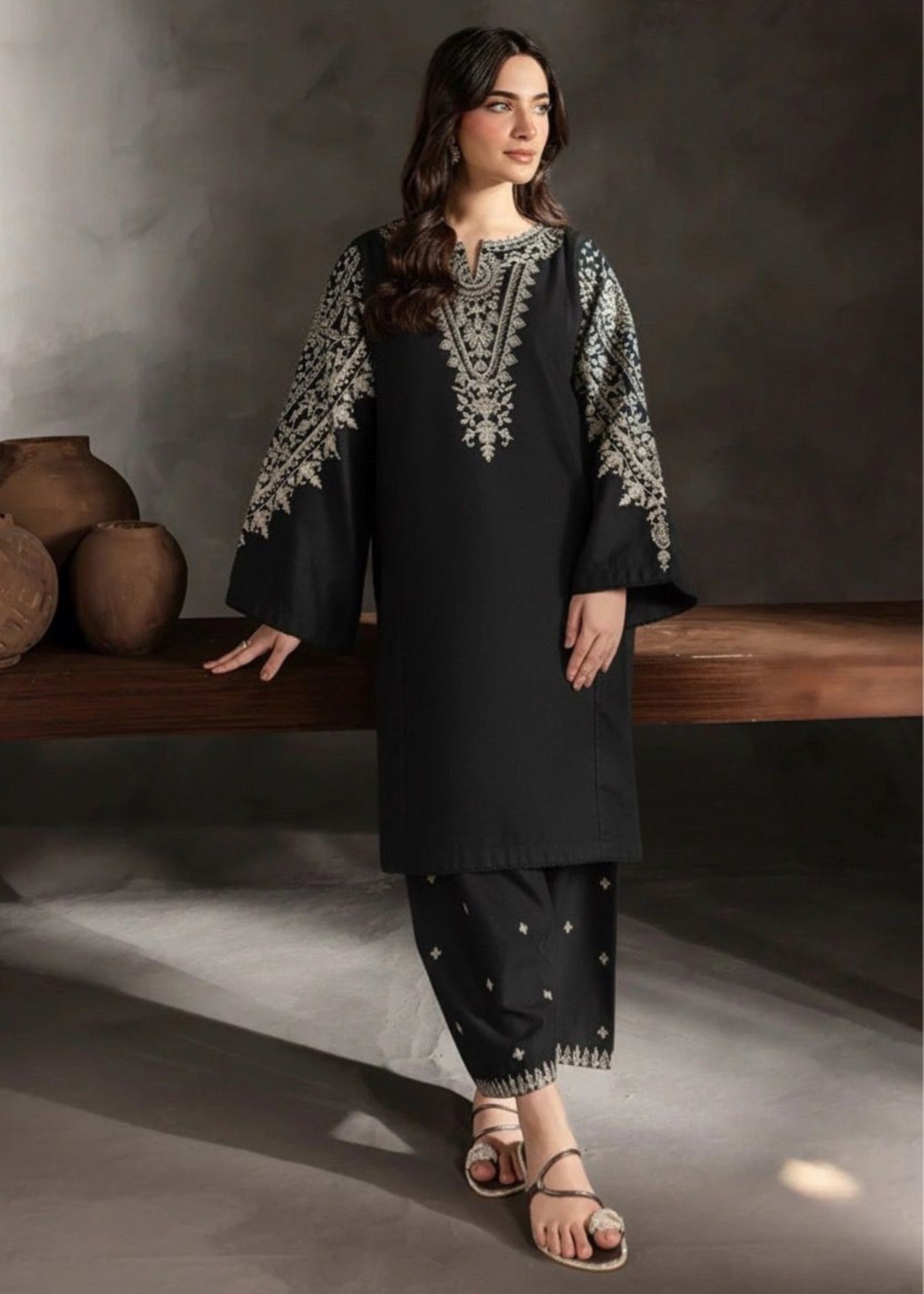 cambric Kurta Set in Black