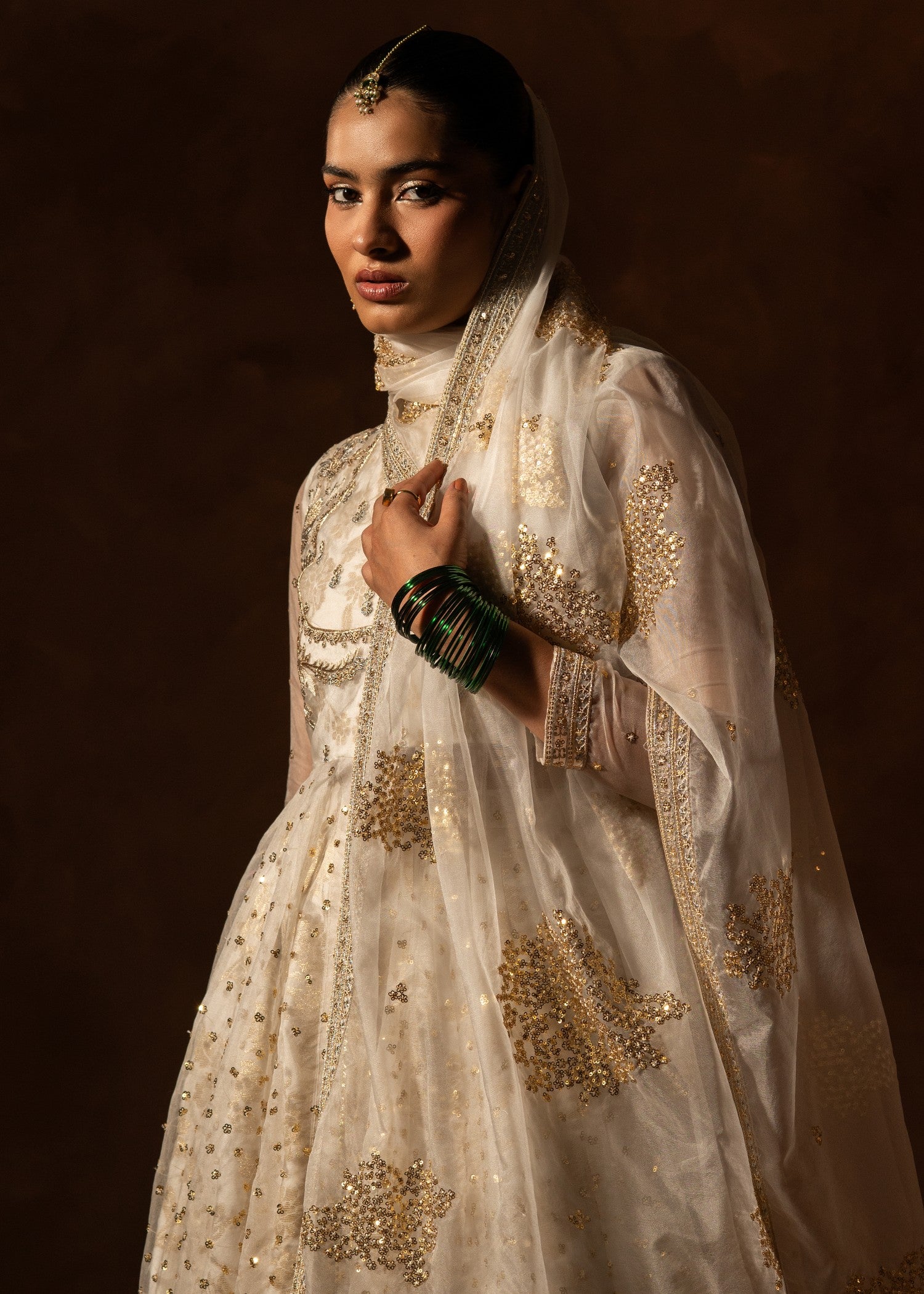 organza Lehenga in White