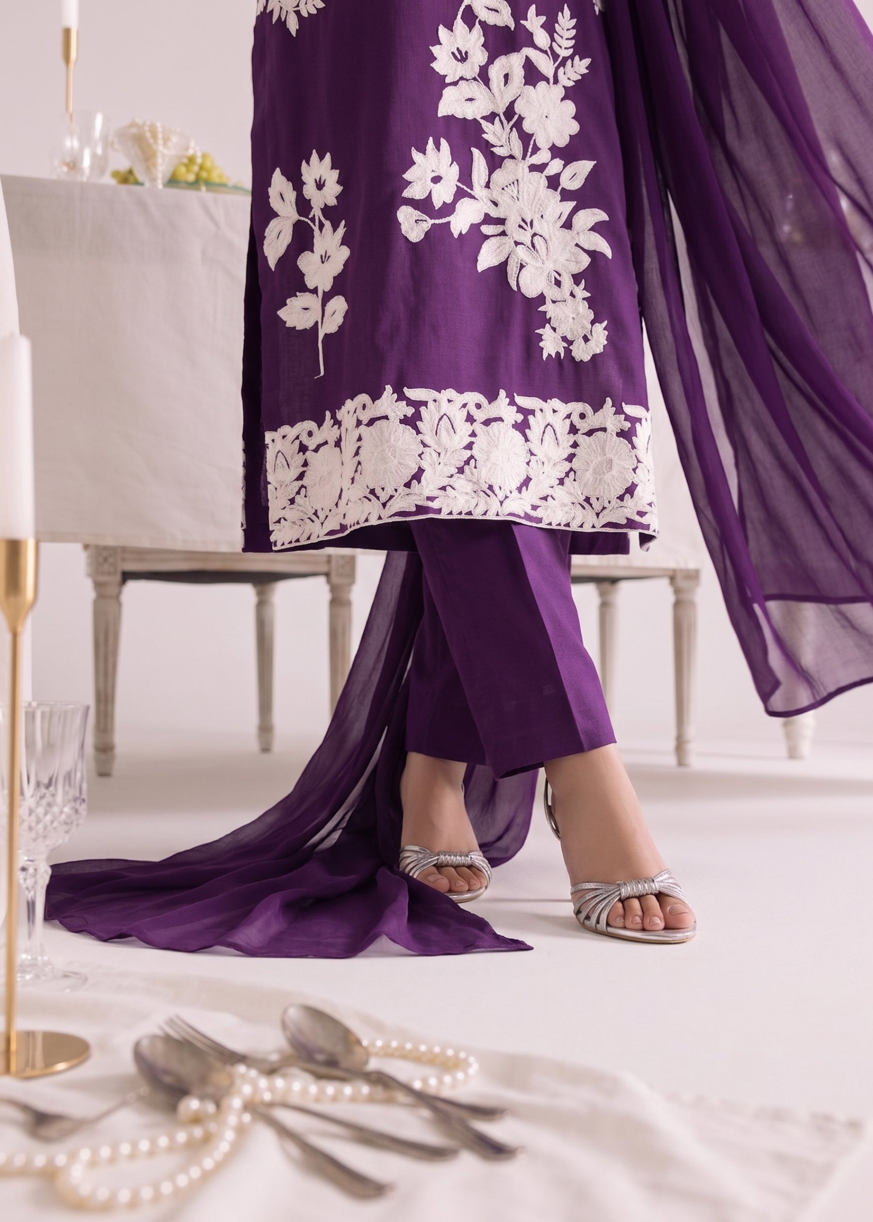 linen Kurta Set in Plum purple