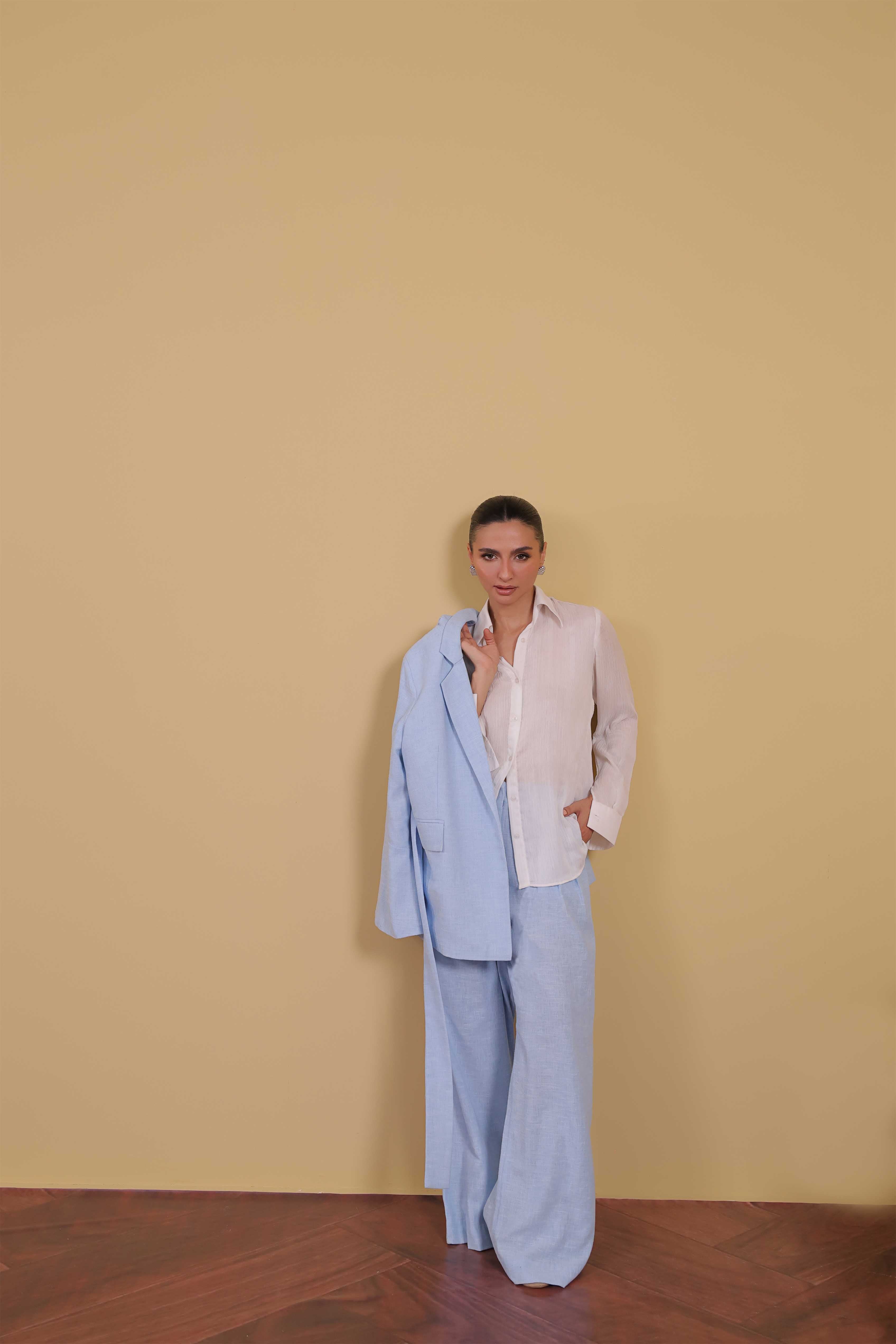 blended linen Pants in Powder blue