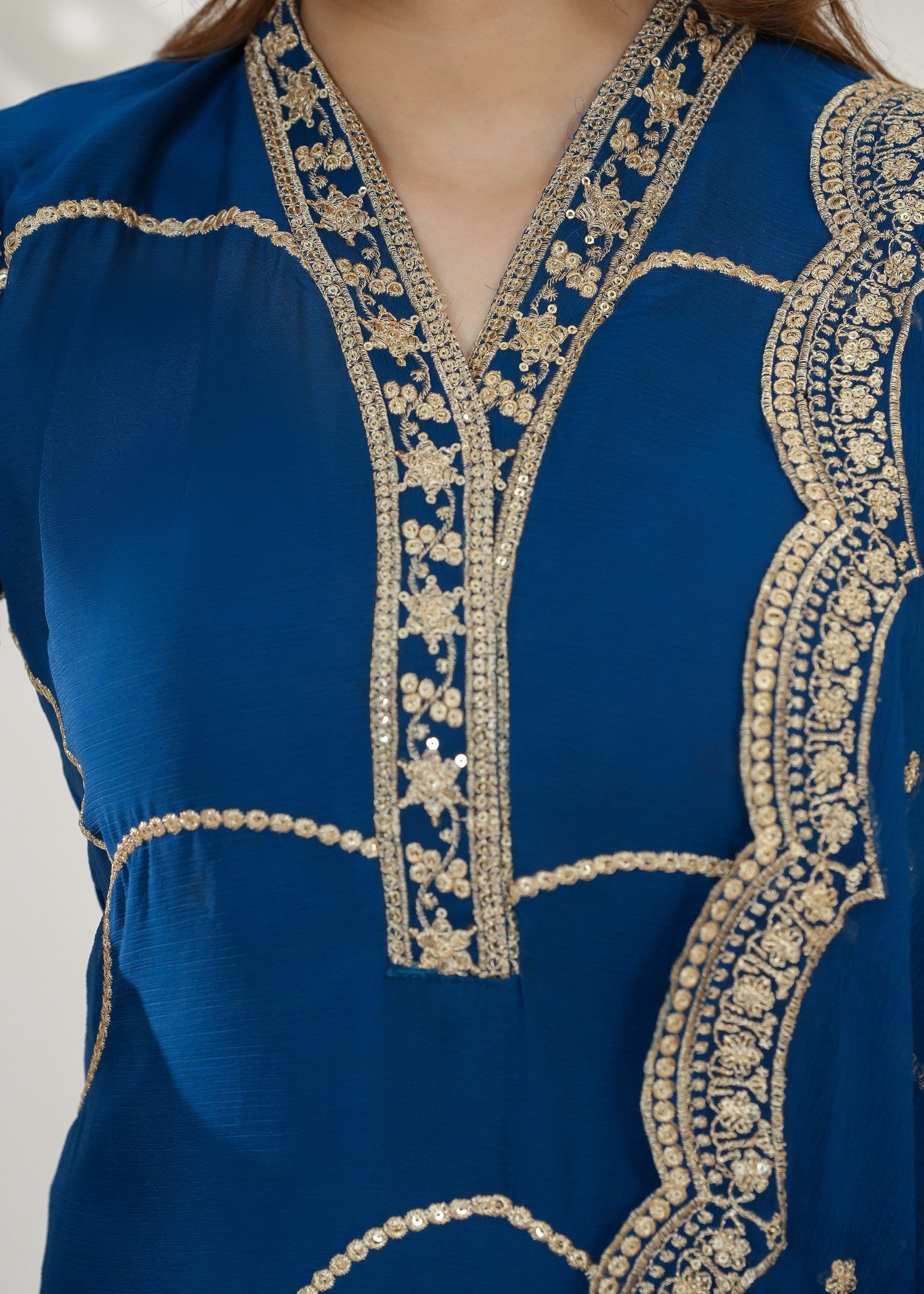 chiffon Kurta Set in Yale blue