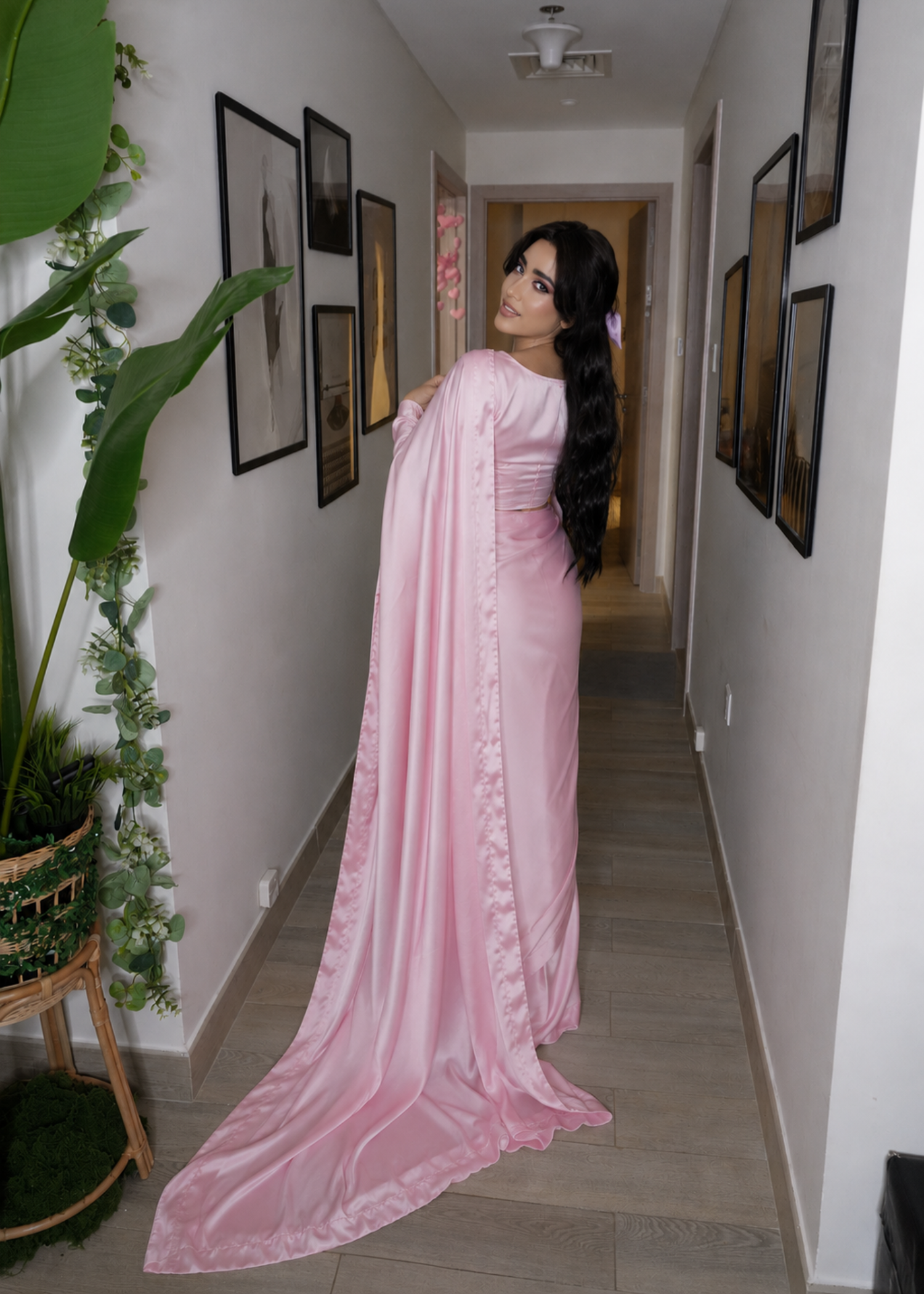 silk Saree in Peach pink