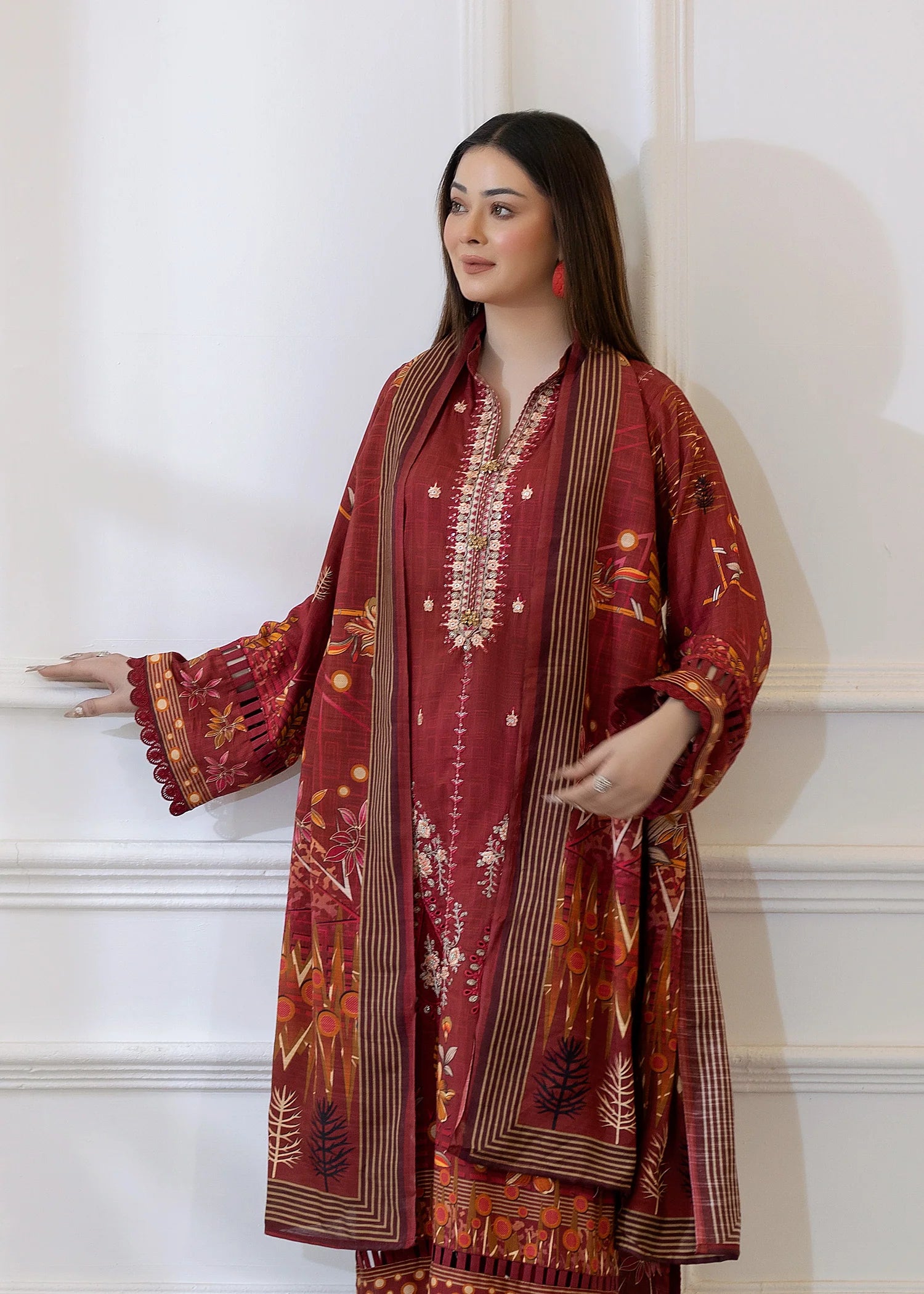 wool Kurta Set in Maroon