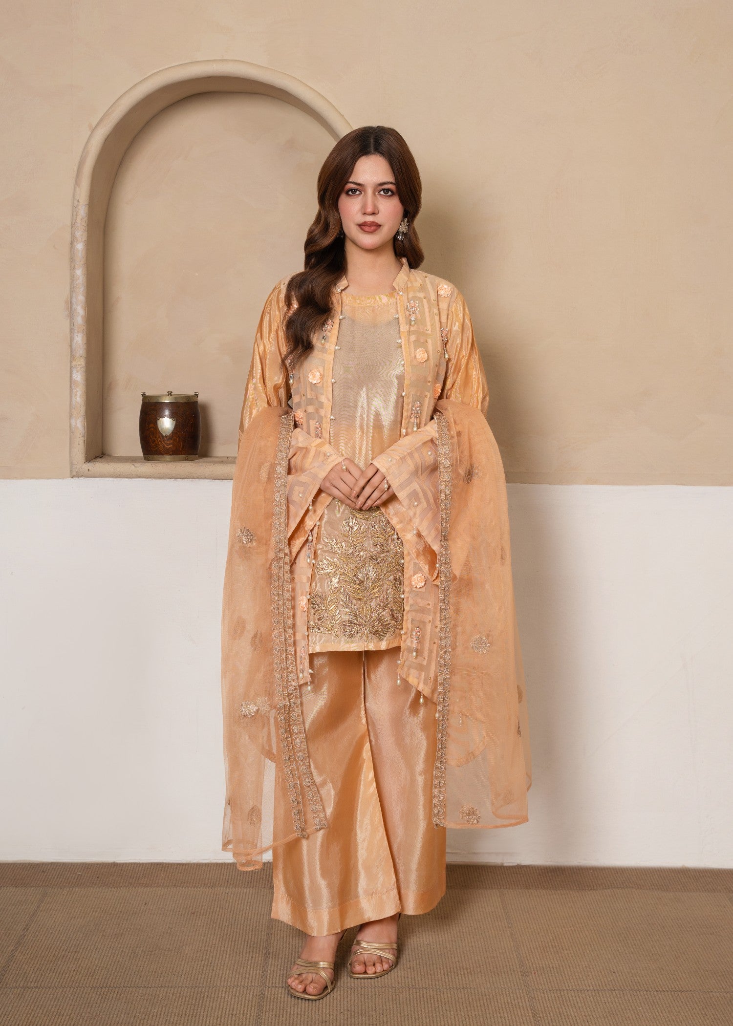 kattan silk Gown in Peach orange