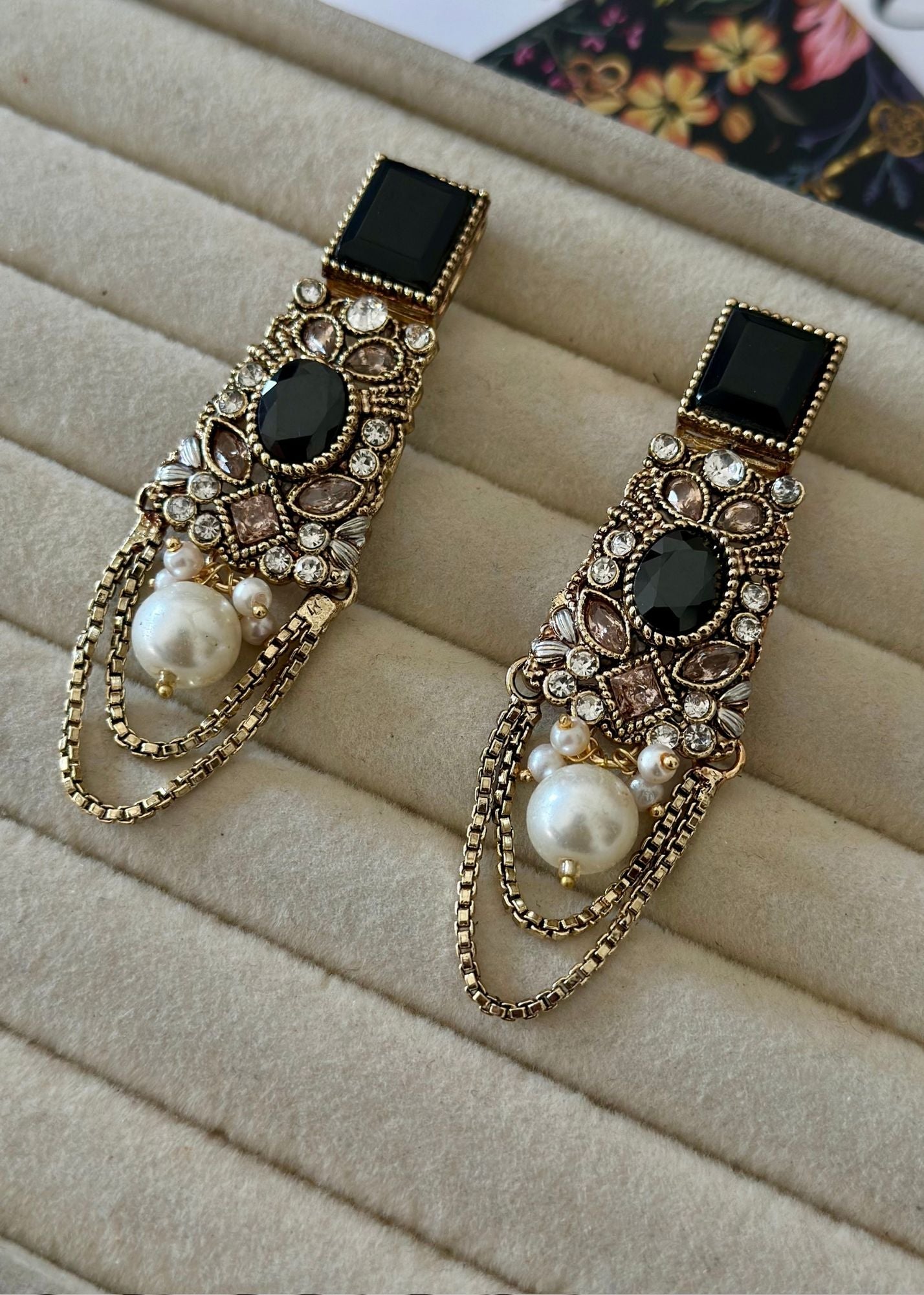 Earrings in Champagne, black Color by - Trendy Women Earrings BTN9324
