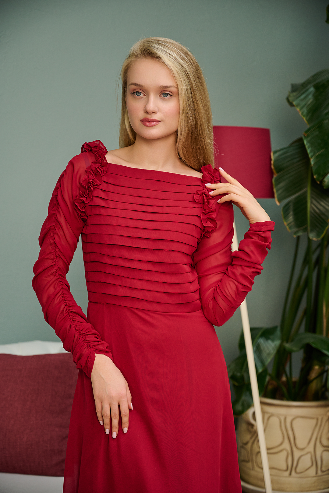 chiffon Dress in Maroon