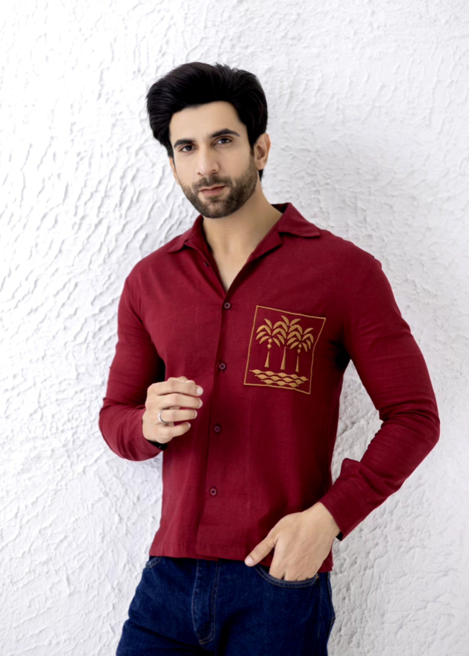 cotton Casual Shirt in Maroon