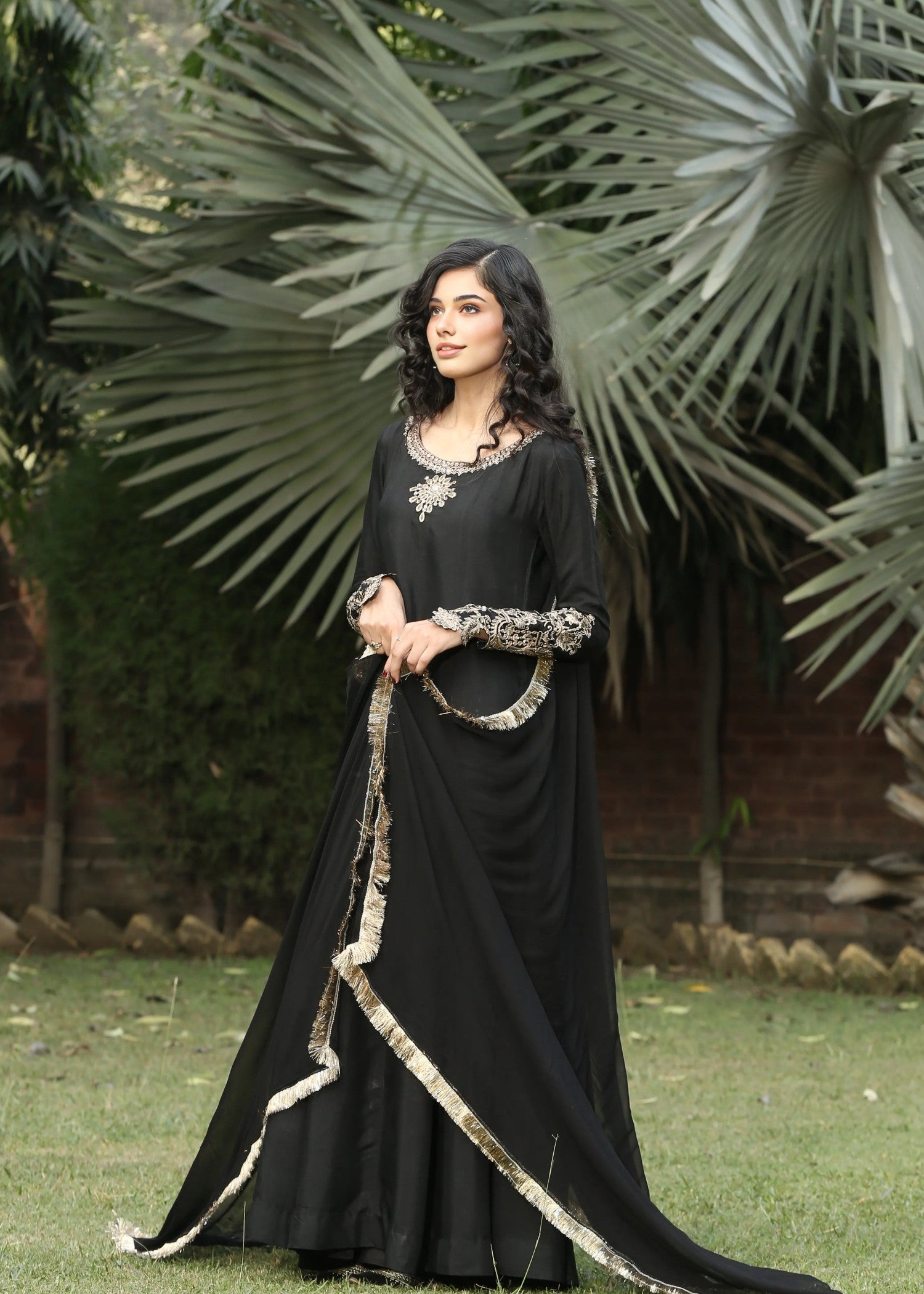 korean raw silk Maxi in Black