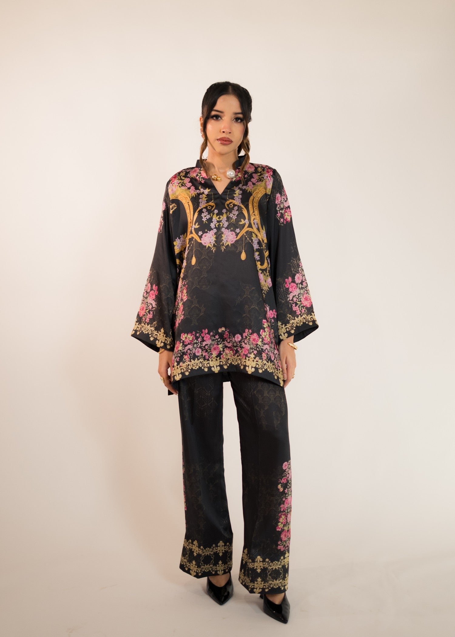 silk charmeuse Co ord Sets in Black