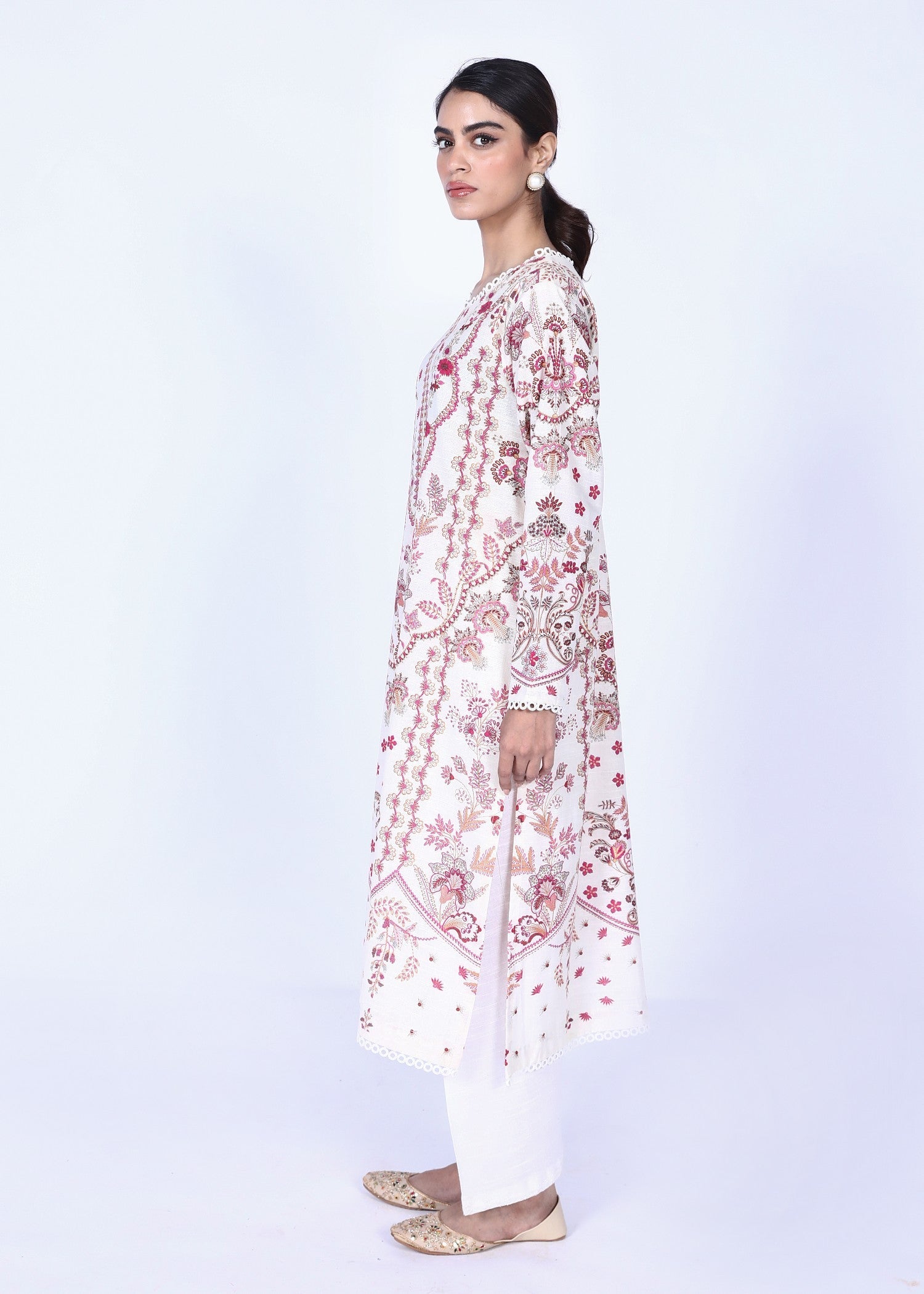 khaddar Kurti in Ivory
