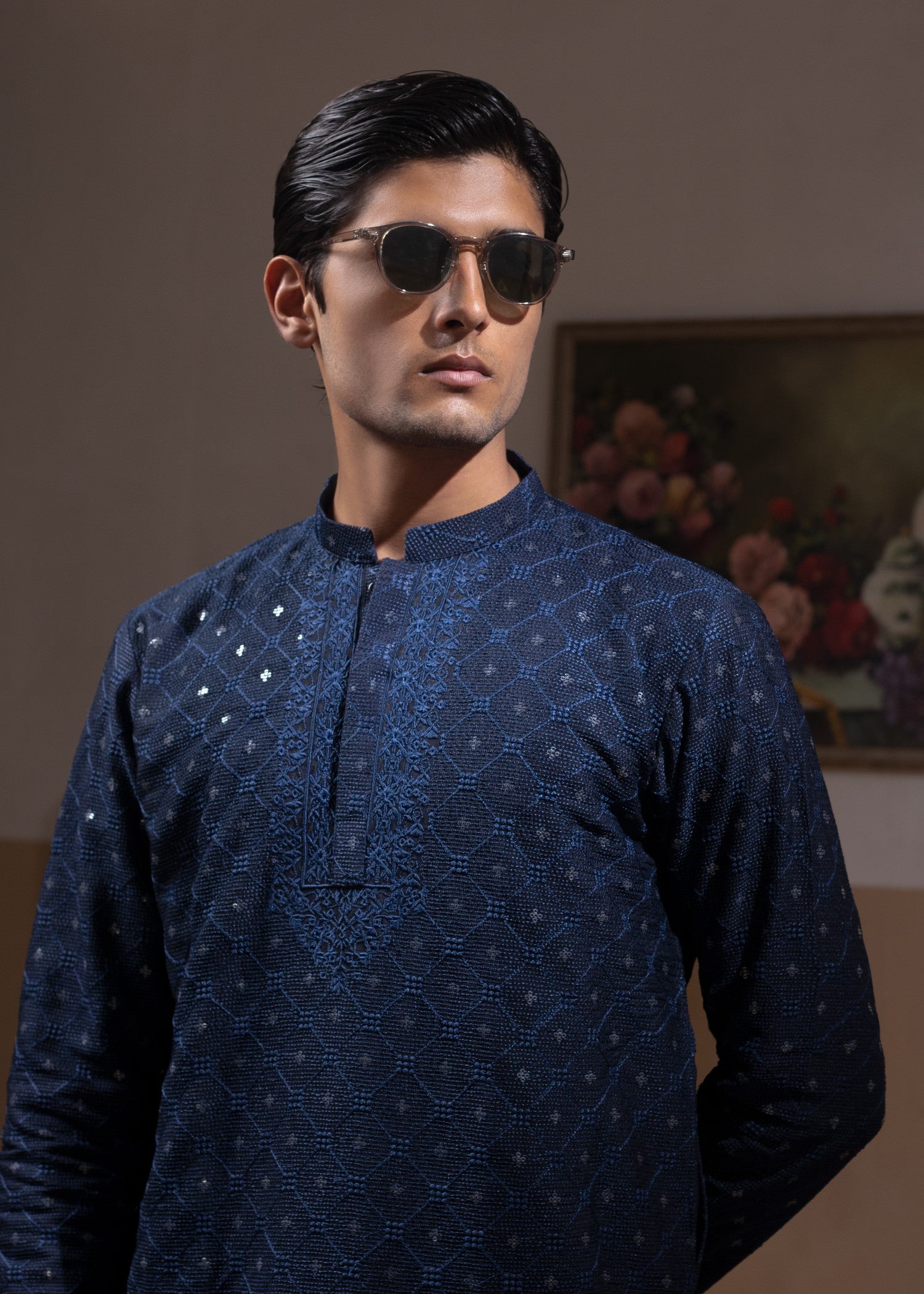 pk raw silk Kurta Set in Midnight