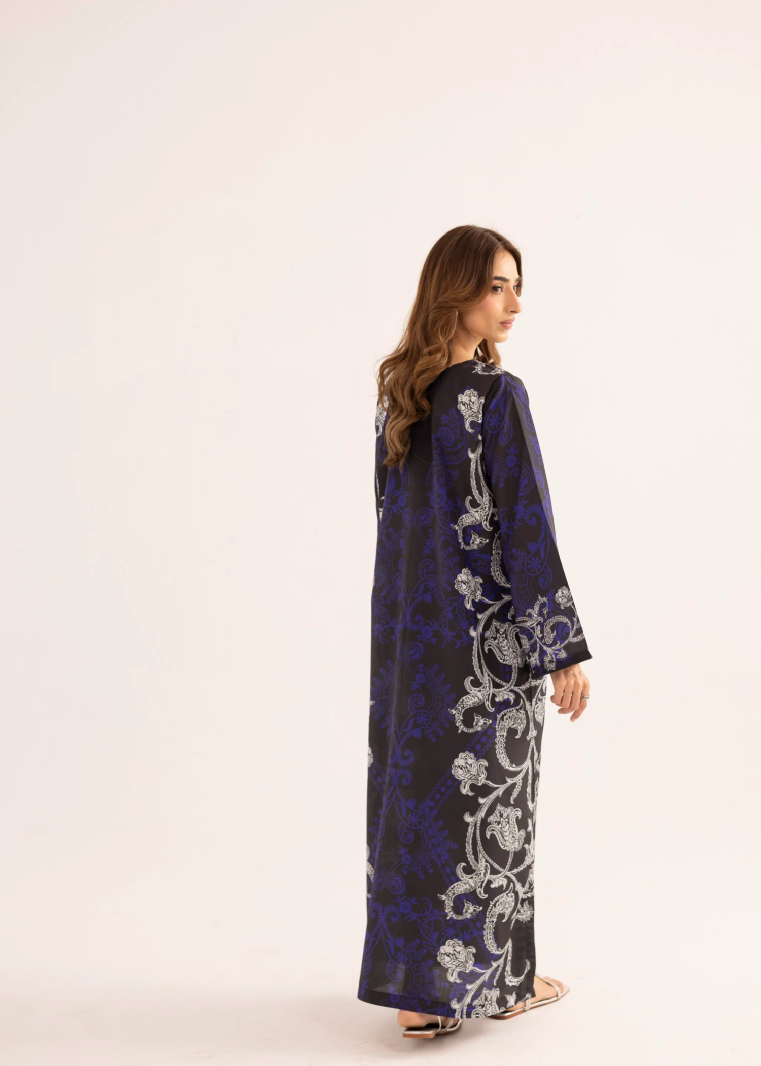 silk finish lawn Kaftan in Purple rain