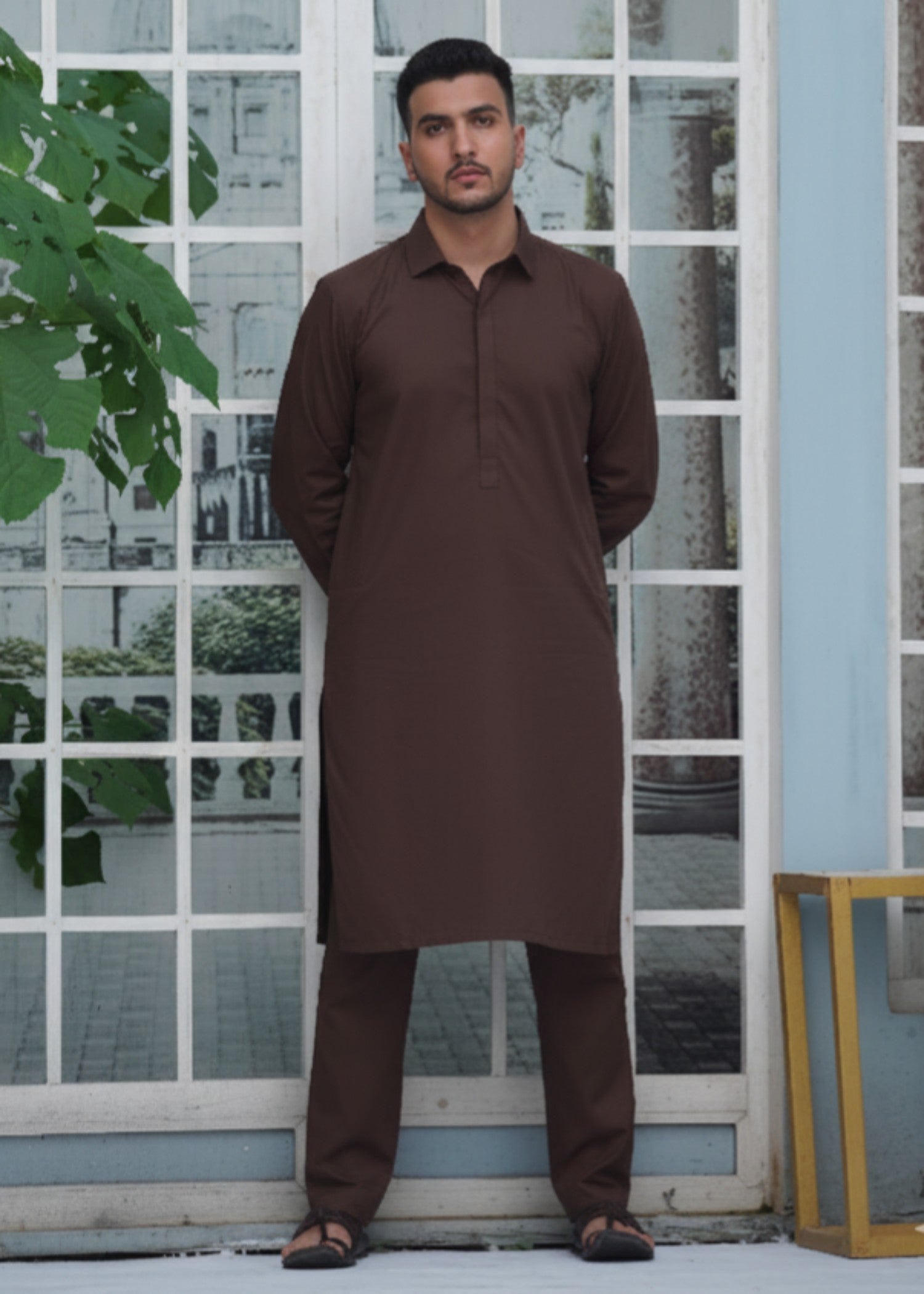cotton Kurta Set in Chocolate brown
