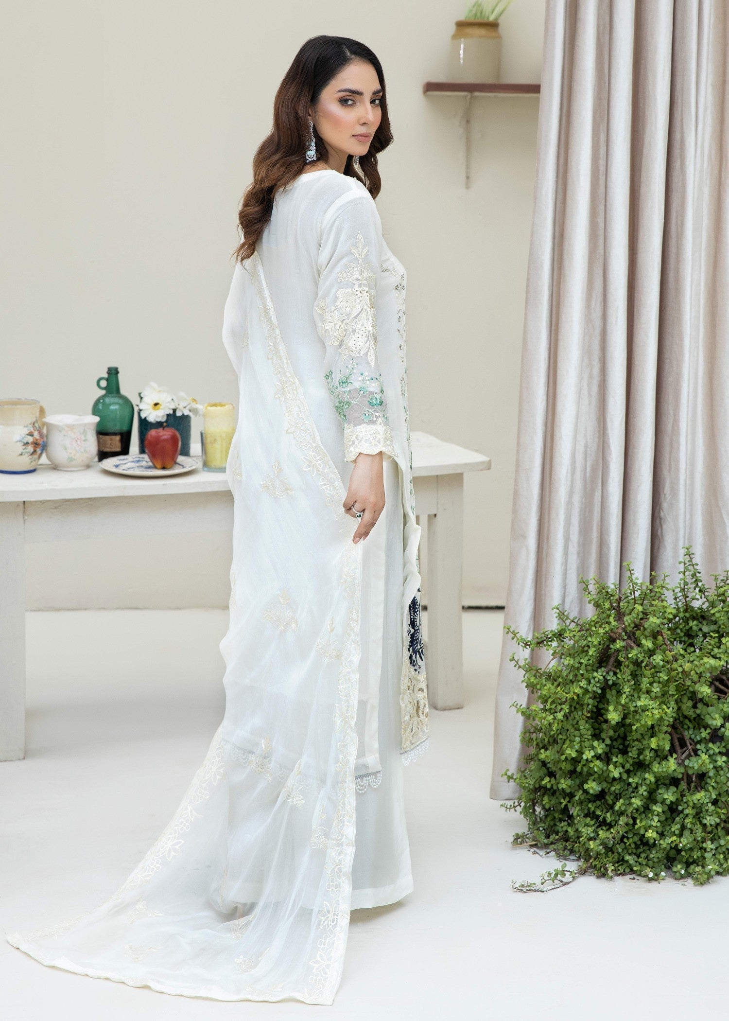 chiffon Kurta Set in Pearl white