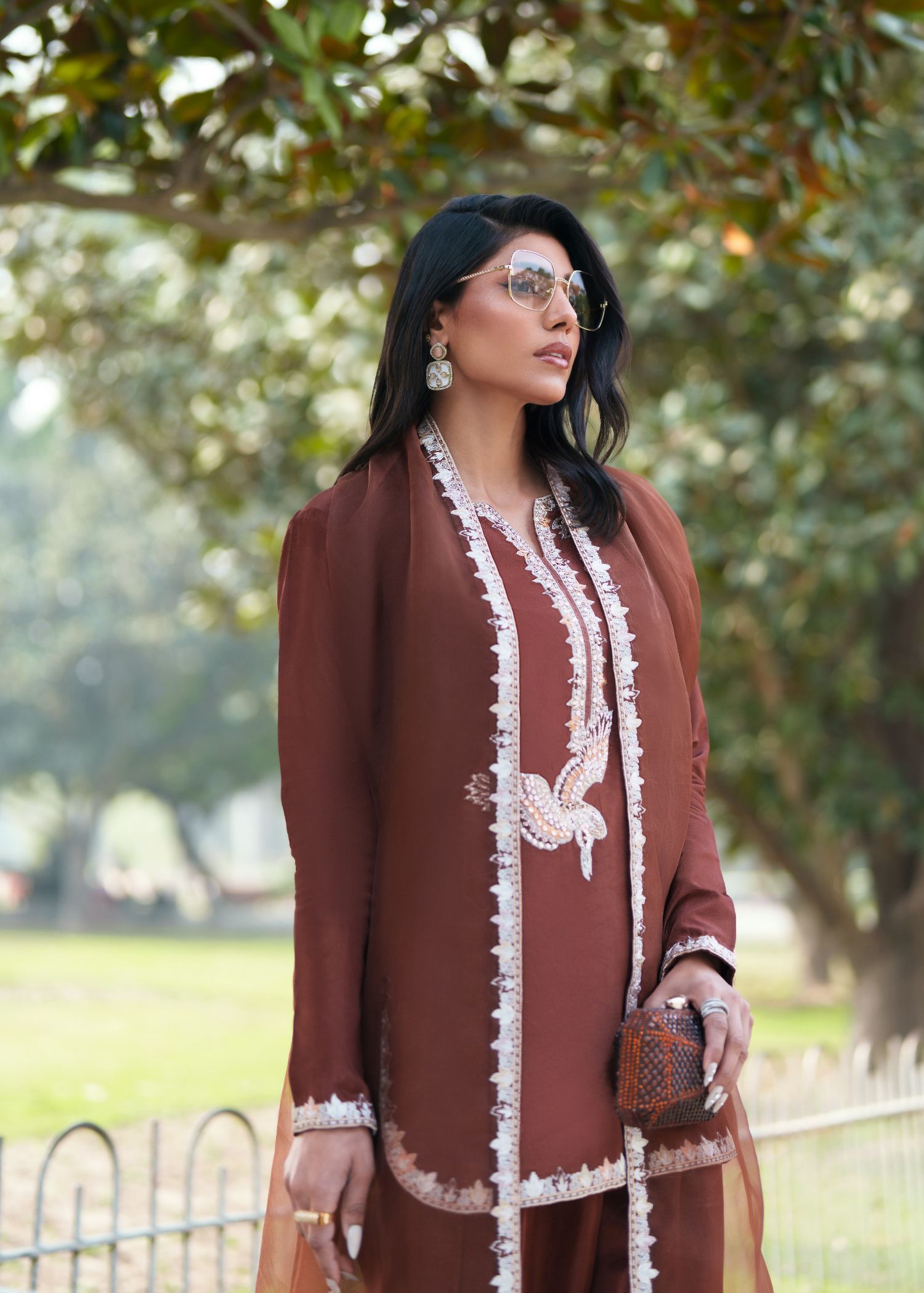 tissue silk Kurta Set in Mocha brown