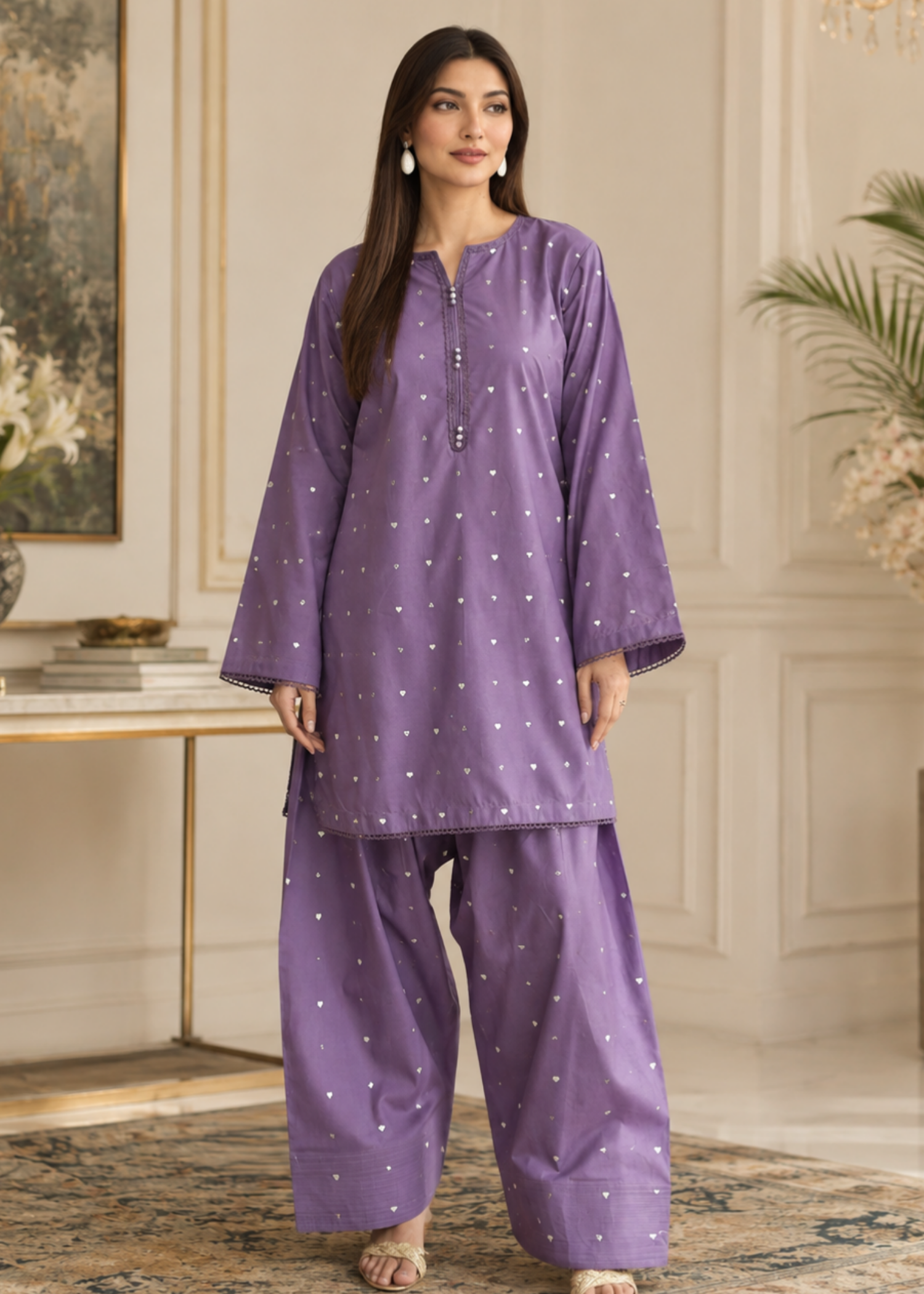 linen Kurta Set in Royal purple