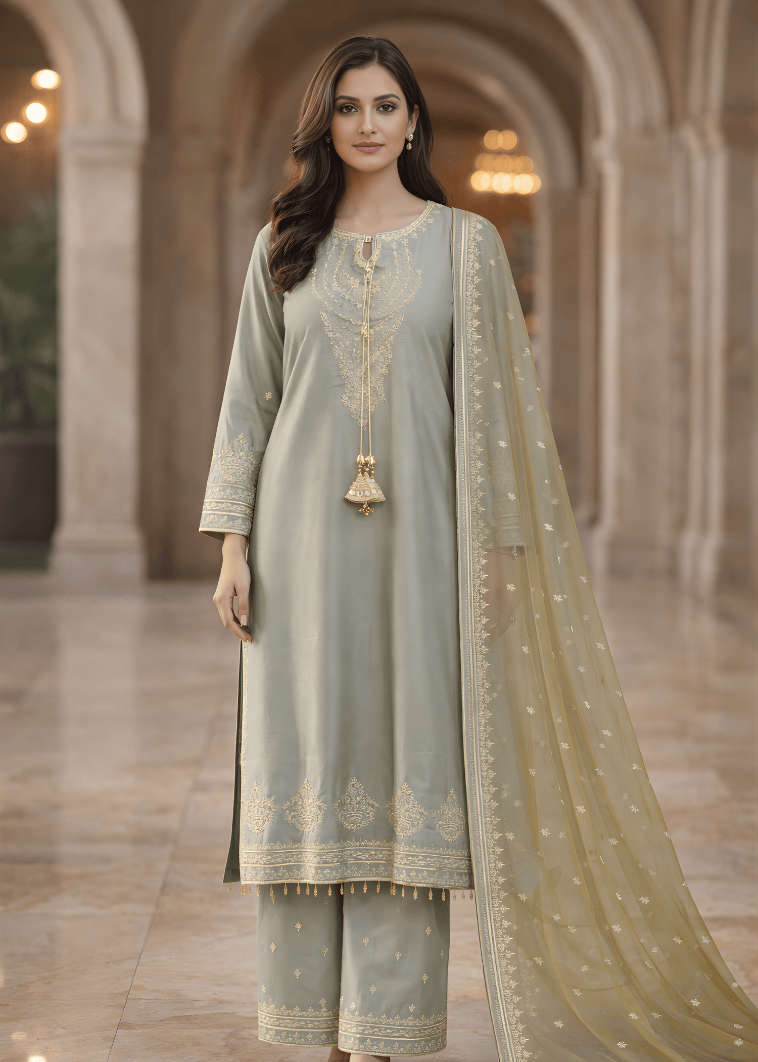 silk Kurta Set in Powder blue