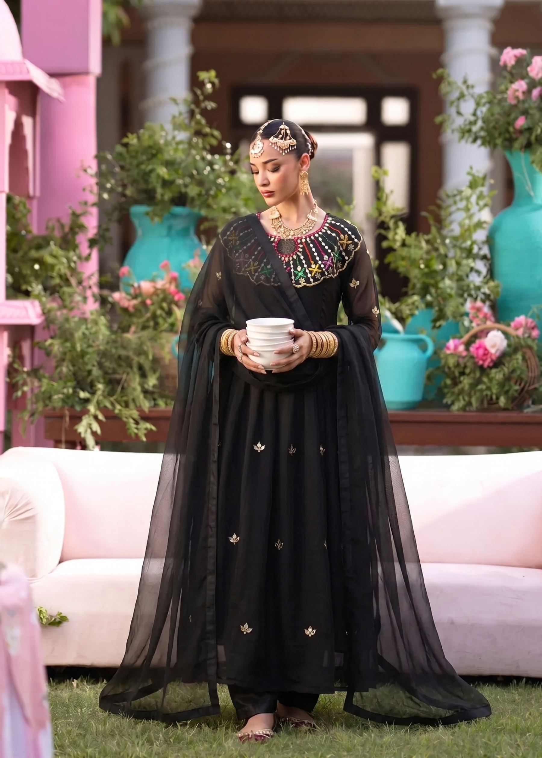 organza Anarkali in Black
